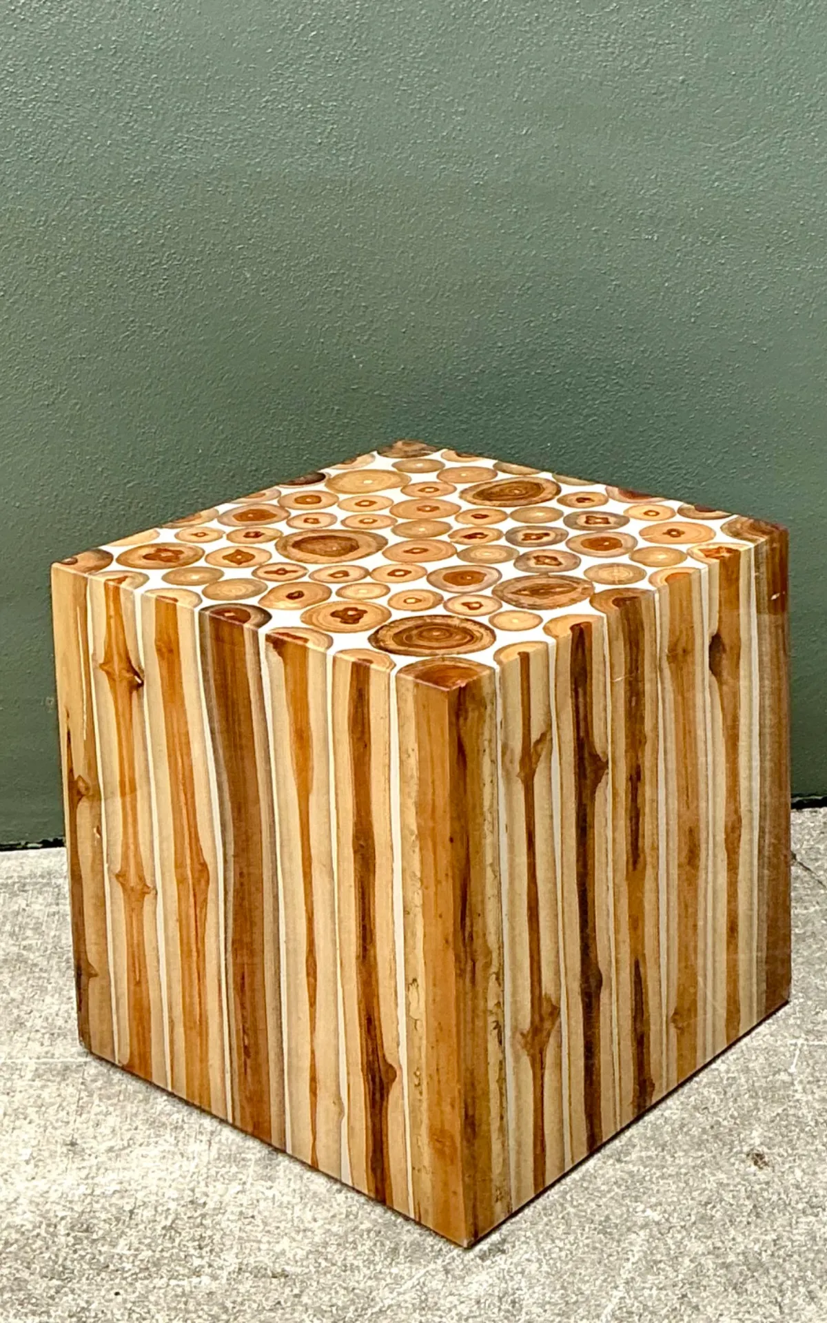Vintage Natural Wood Block Accent Table — additional photo 3