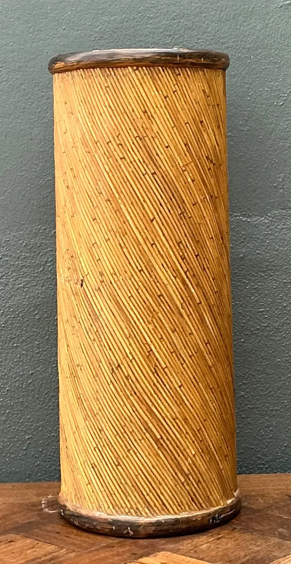Vintage Reed and Wood Cylinder Pedestal — additional photo 8