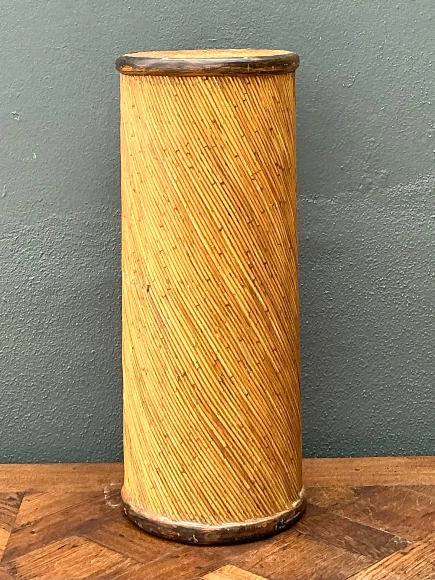 Vintage Reed and Wood Cylinder Pedestal — additional photo 3