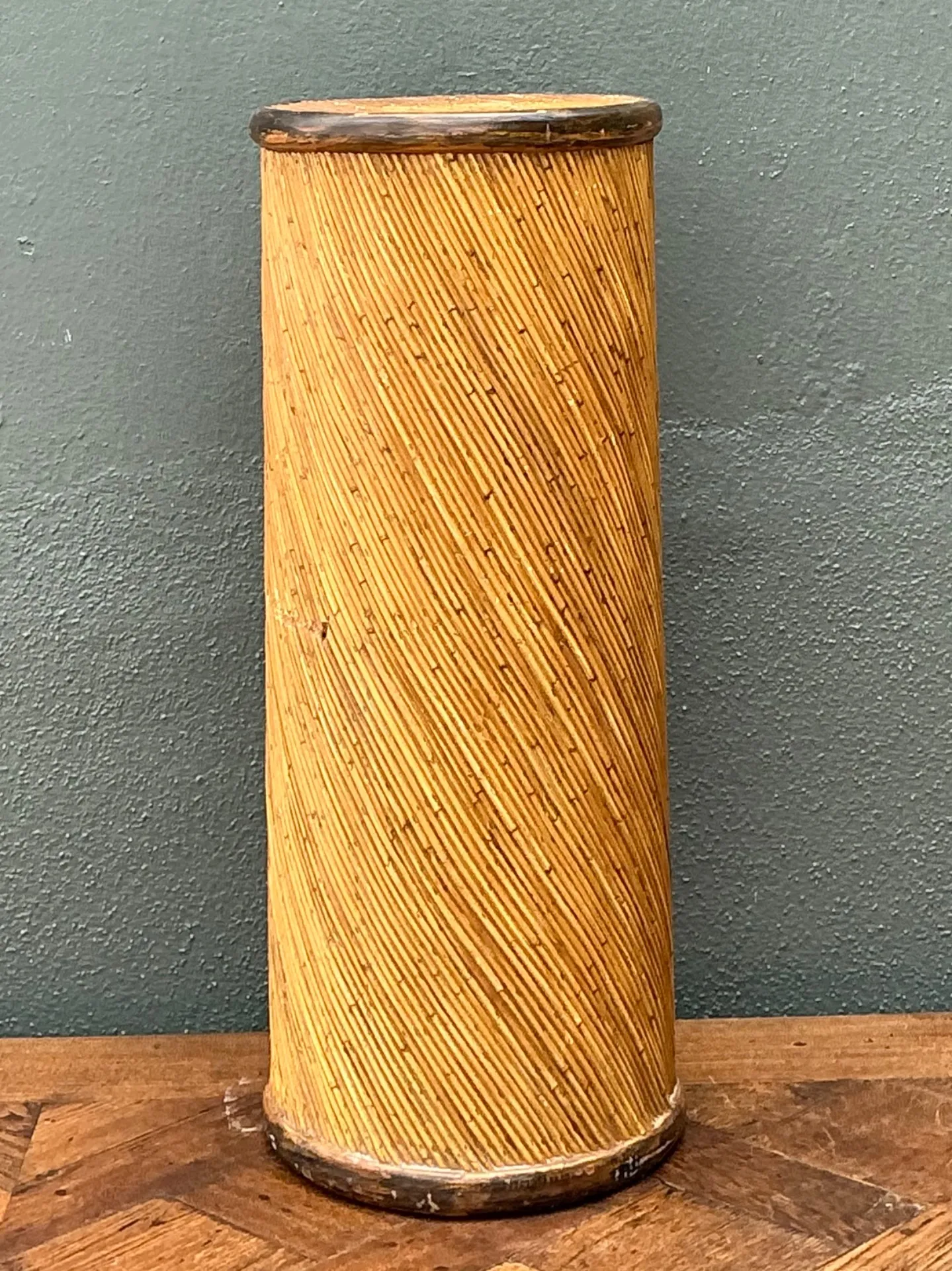 Vintage Reed and Wood Cylinder Pedestal — additional photo 4