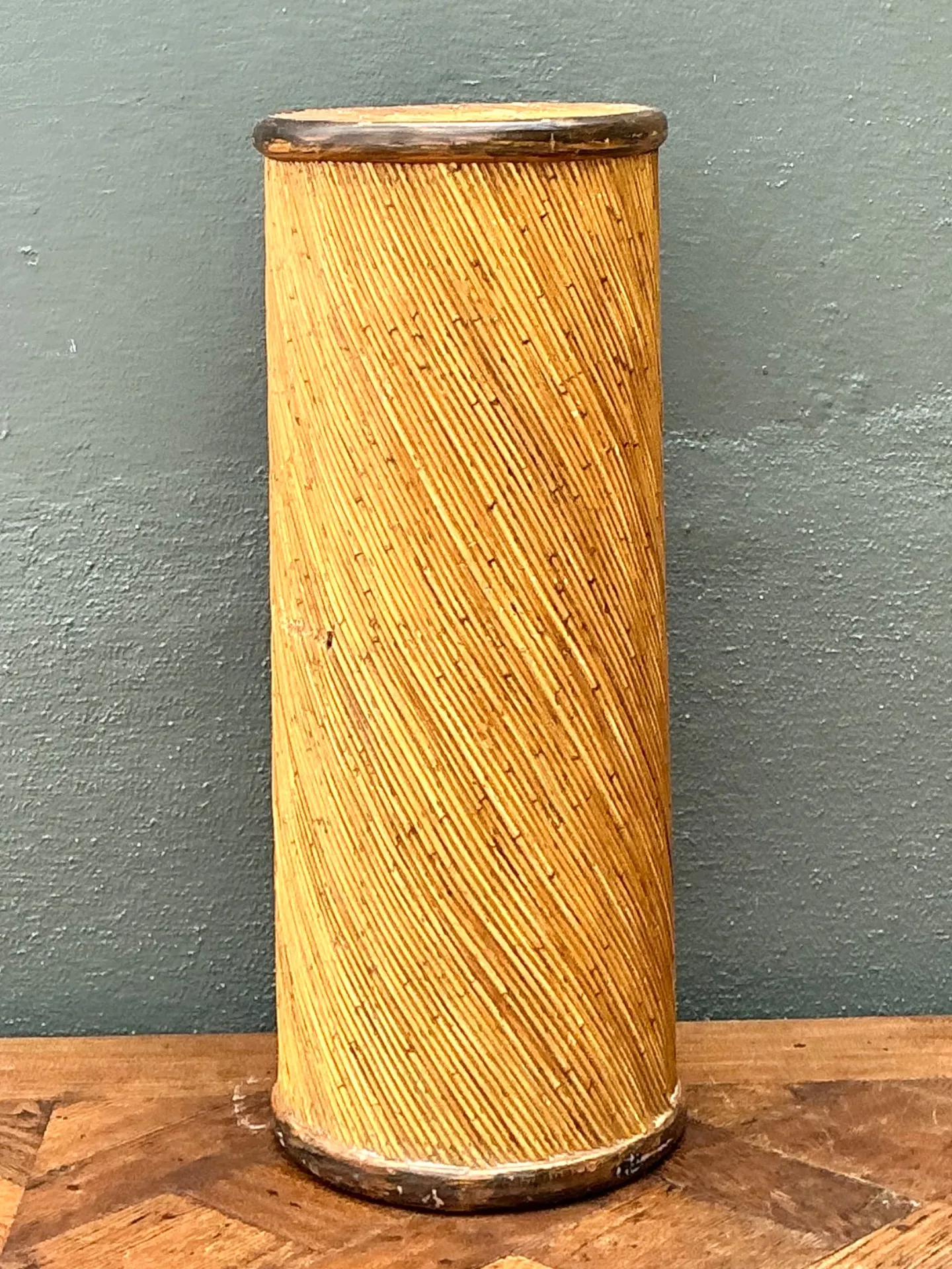 Vintage Reed and Wood Cylinder Pedestal — additional photo 6