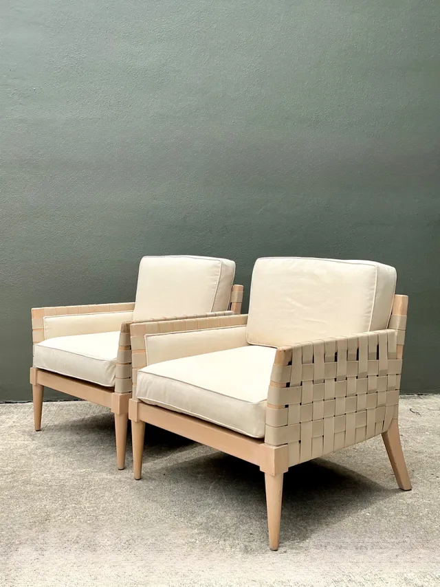Vintage Niedermaier Wood and Strap Lounge Chairs - Pair — additional photo 5