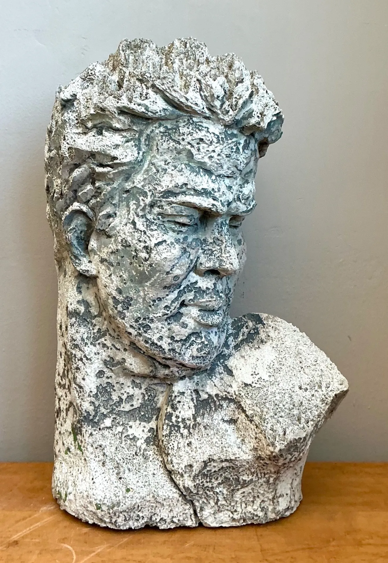 Vintage Weathered Stone Bust Wall Sculpture — additional photo 3