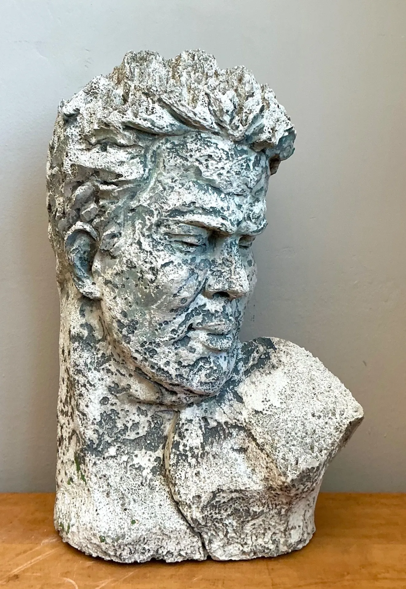 Vintage Weathered Stone Bust Wall Sculpture — additional photo 4
