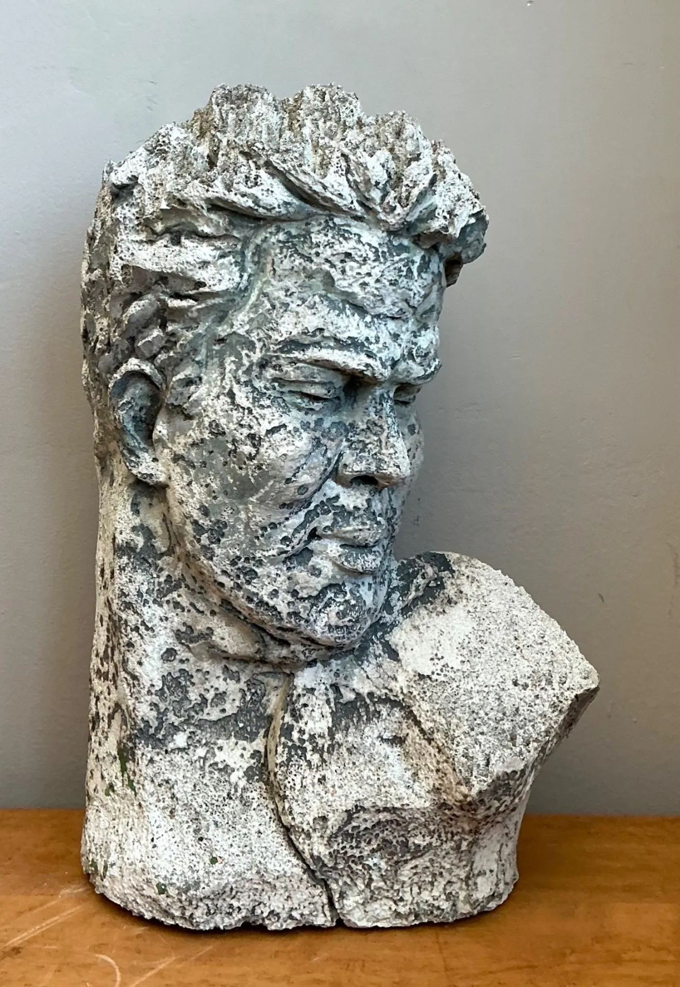 Vintage Weathered Stone Bust Wall Sculpture — additional photo 7
