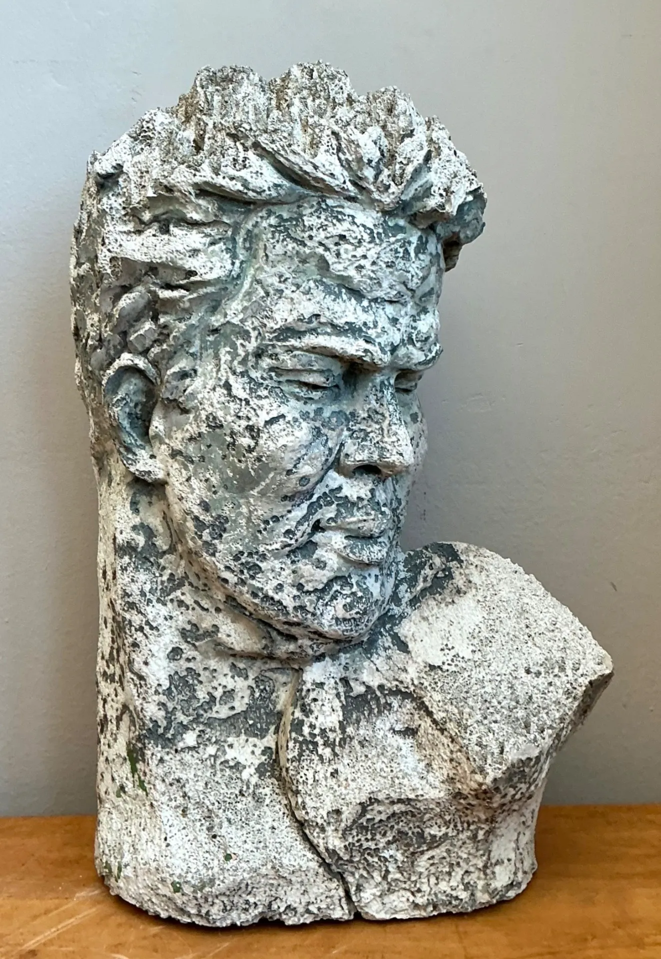 Vintage Weathered Stone Bust Wall Sculpture — additional photo 6