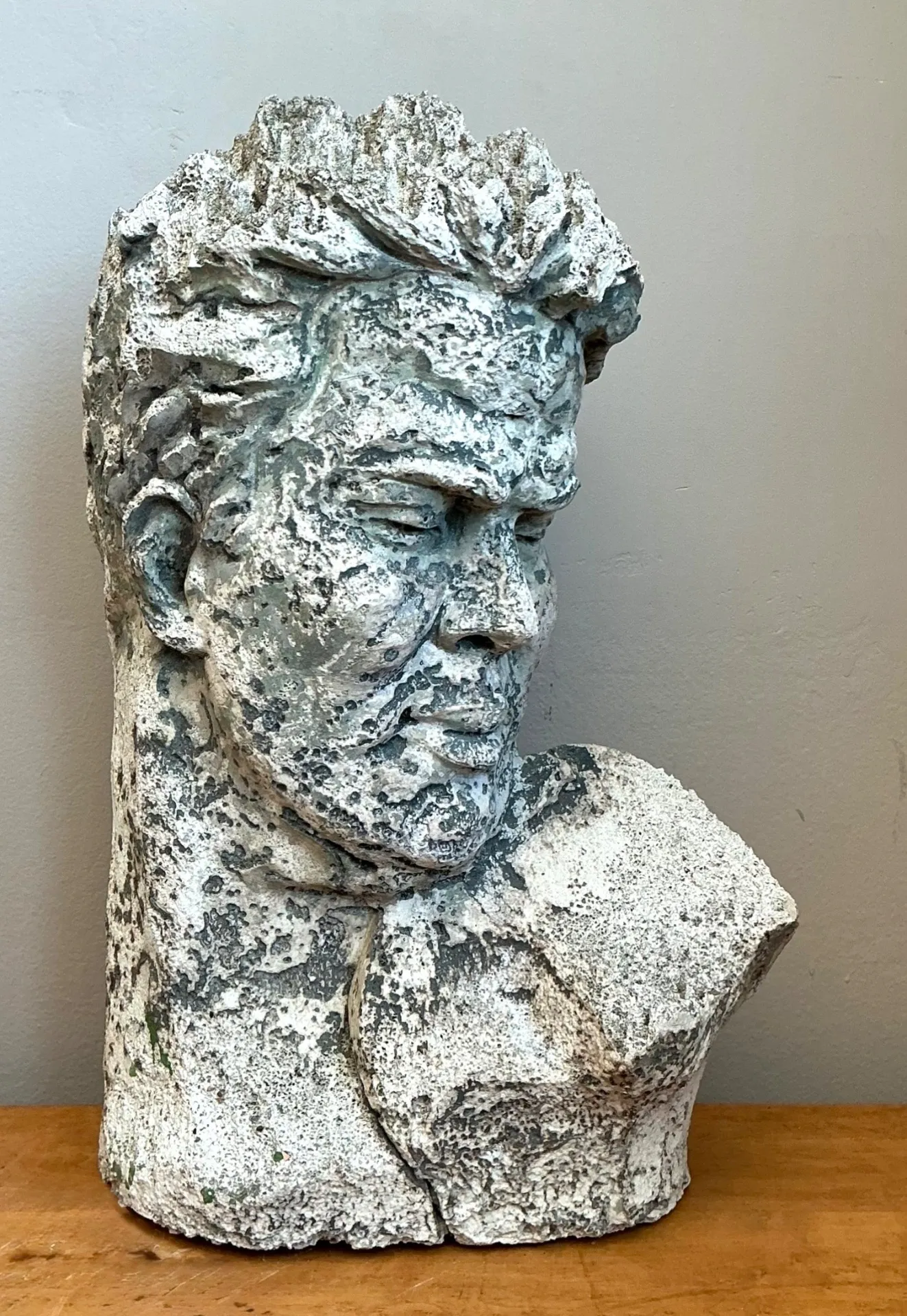 Vintage Weathered Stone Bust Wall Sculpture — additional photo 5