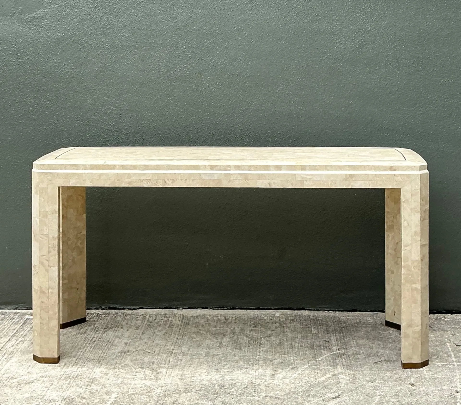 Vintage Tessellated Stone Console Table With Brass Inlay — additional photo 2