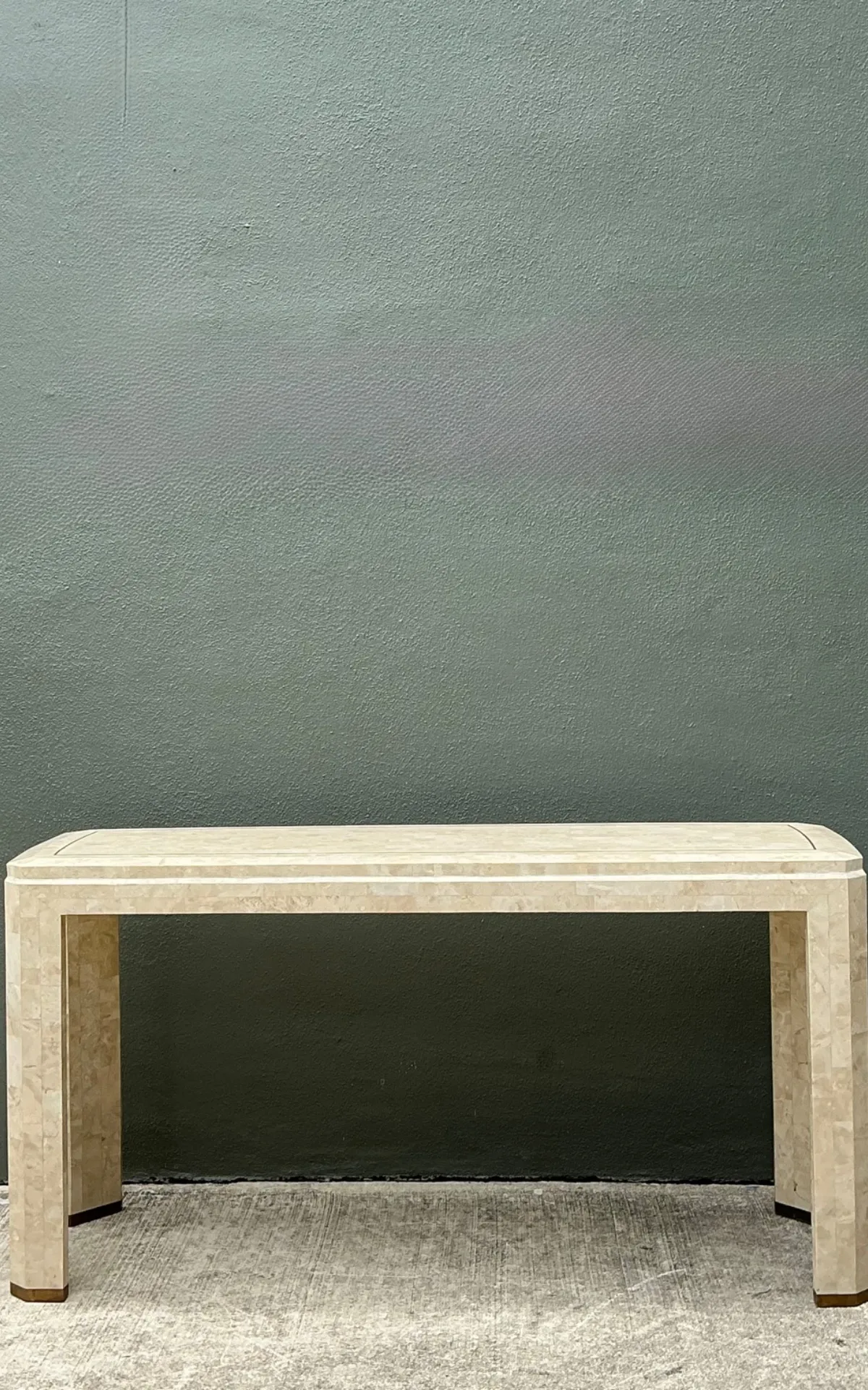 Vintage Tessellated Stone Console Table With Brass Inlay