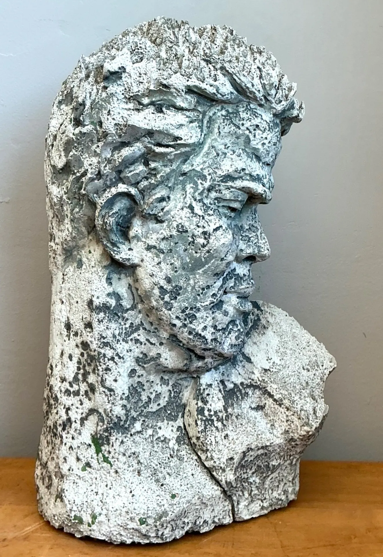 Vintage Weathered Stone Bust Wall Sculpture — additional photo 8