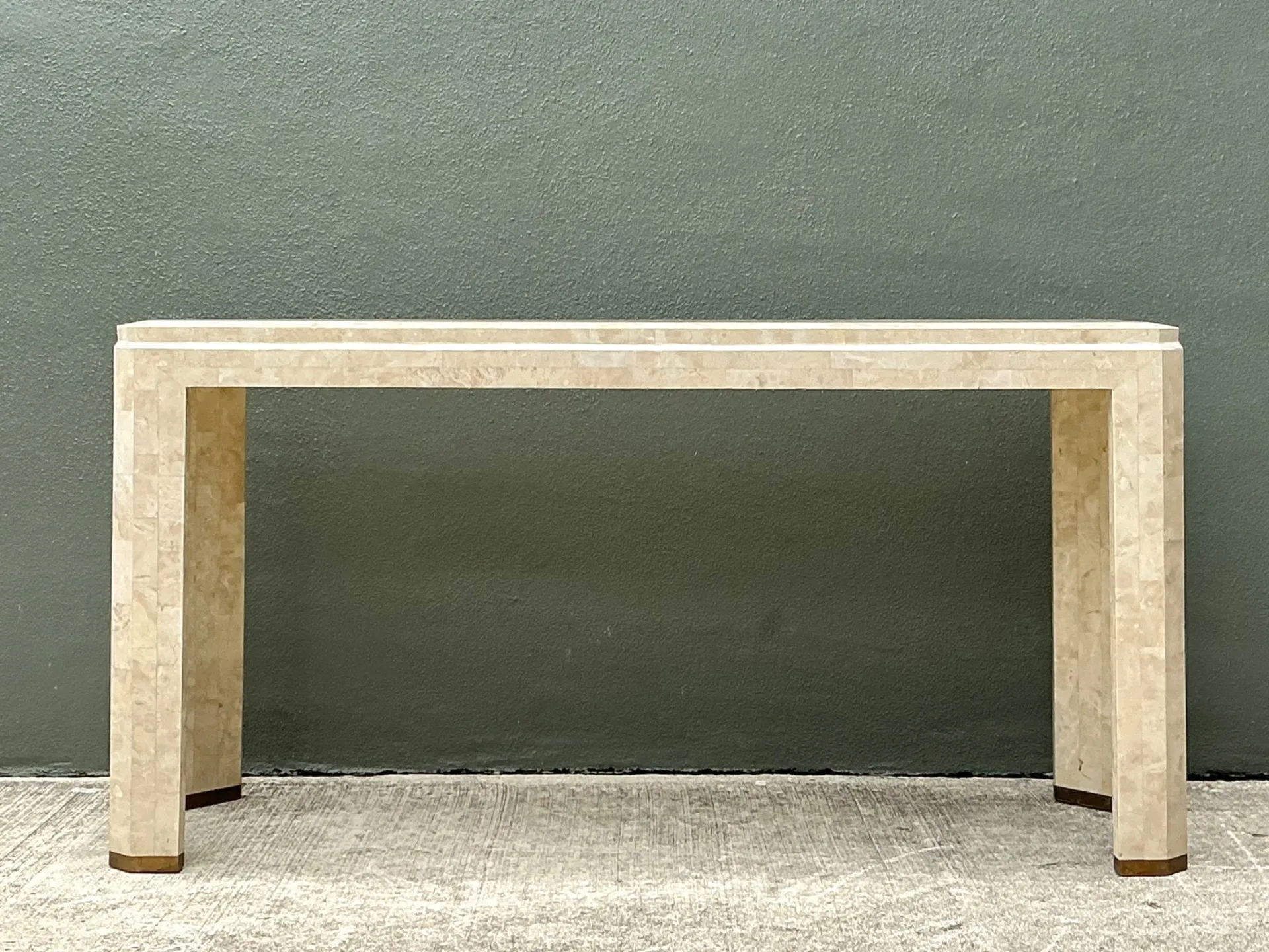 Vintage Tessellated Stone Console Table With Brass Inlay — additional photo 5