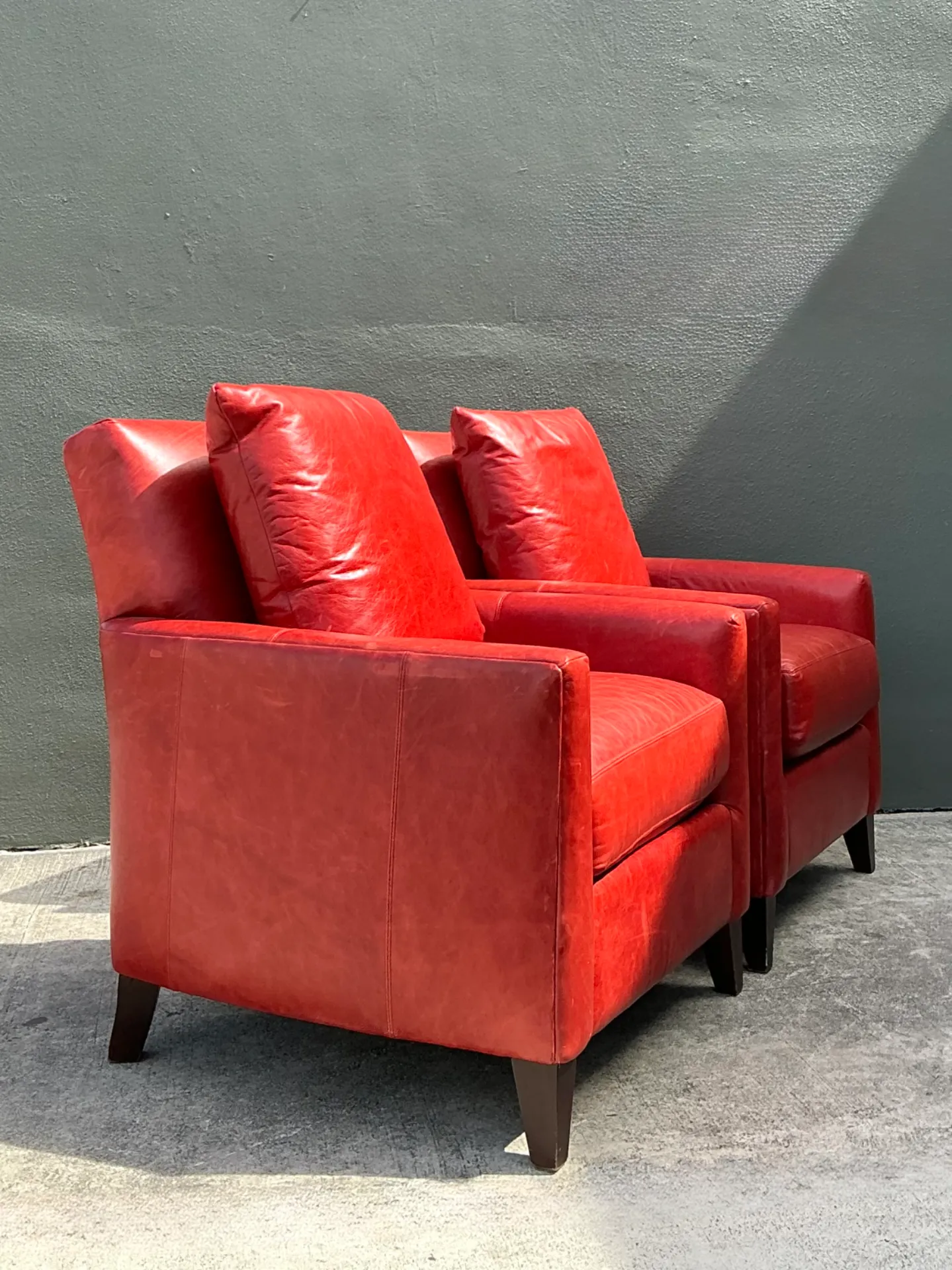 Vintage Bassett Red Leather Club Chairs - A Pair — additional photo 1
