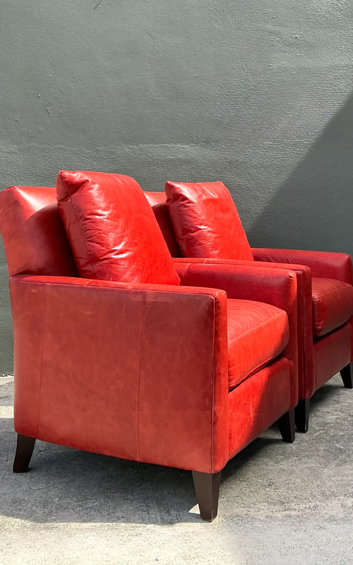 Vintage Bassett Red Leather Club Chairs - A Pair