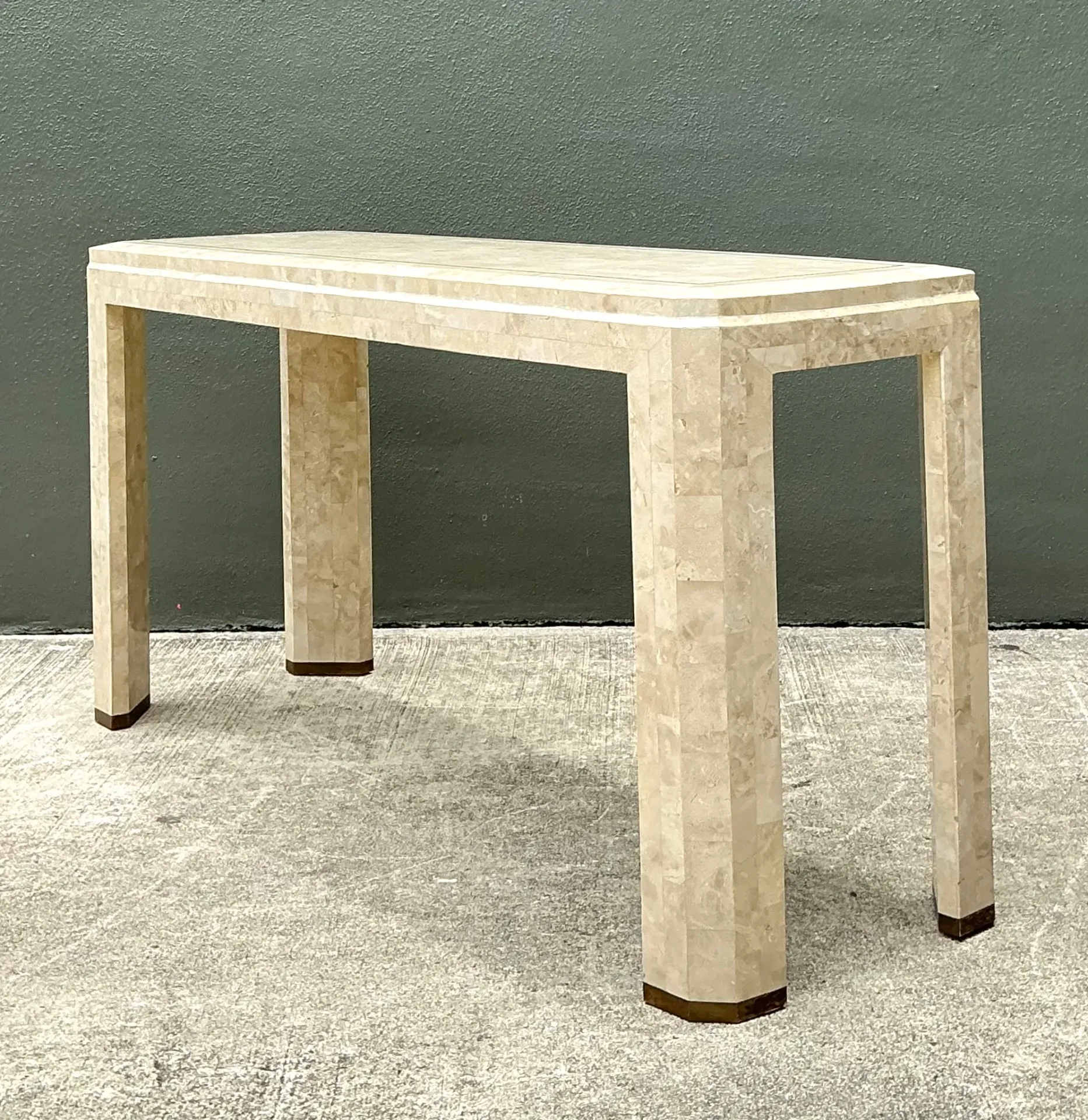 Vintage Tessellated Stone Console Table With Brass Inlay — additional photo 7