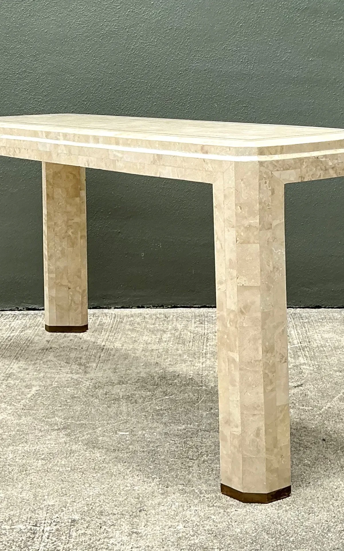 Vintage Tessellated Stone Console Table With Brass Inlay — additional photo 7