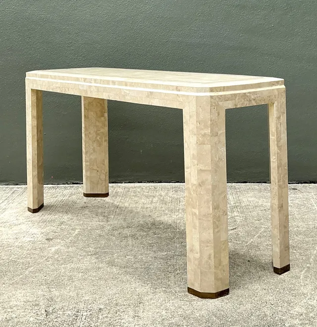 Vintage Tessellated Stone Console Table With Brass Inlay — additional photo 7