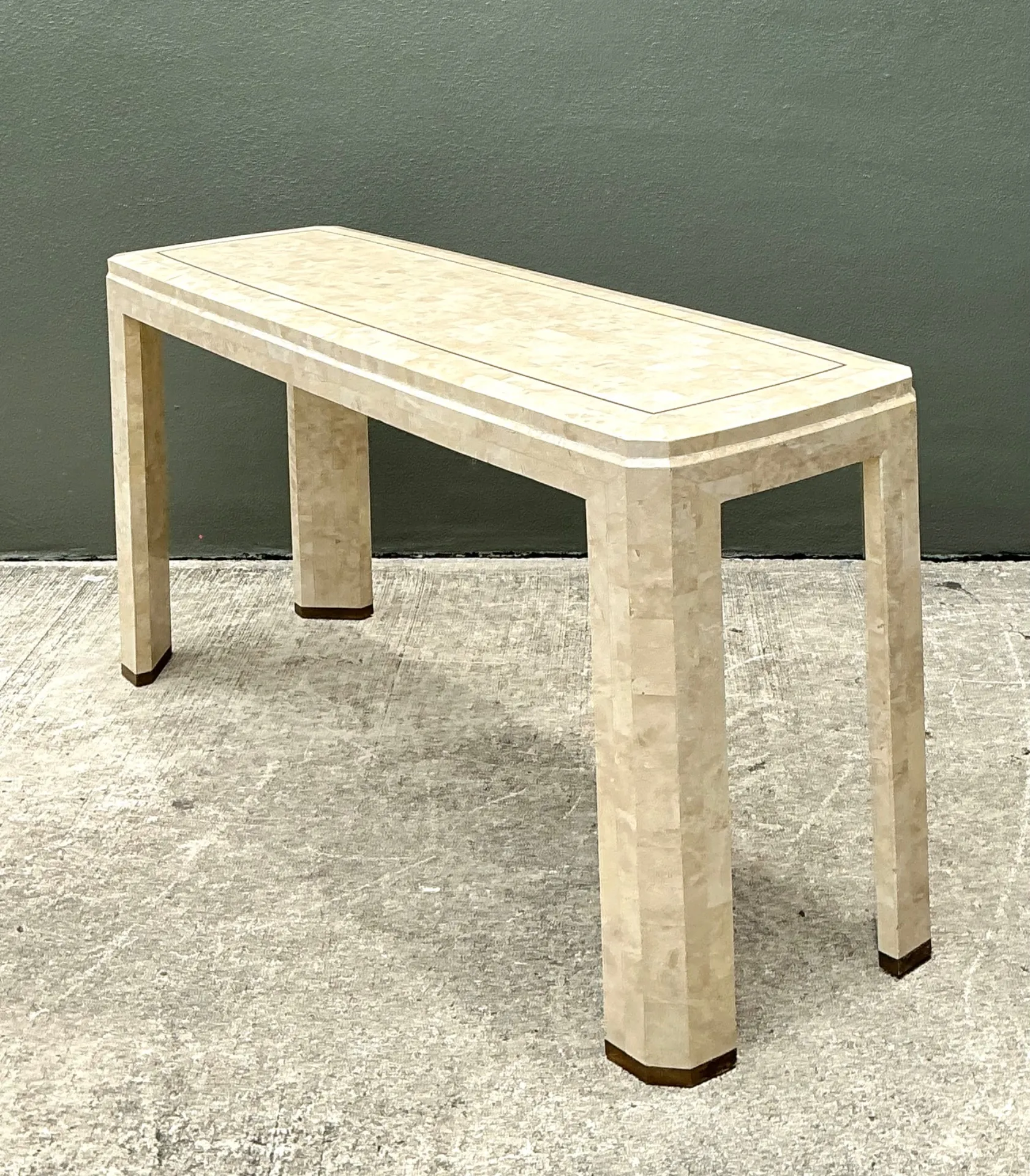 Vintage Tessellated Stone Console Table With Brass Inlay — additional photo 8