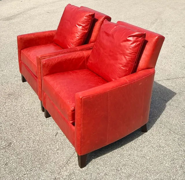 Vintage Bassett Red Leather Club Chairs - A Pair — additional photo 6