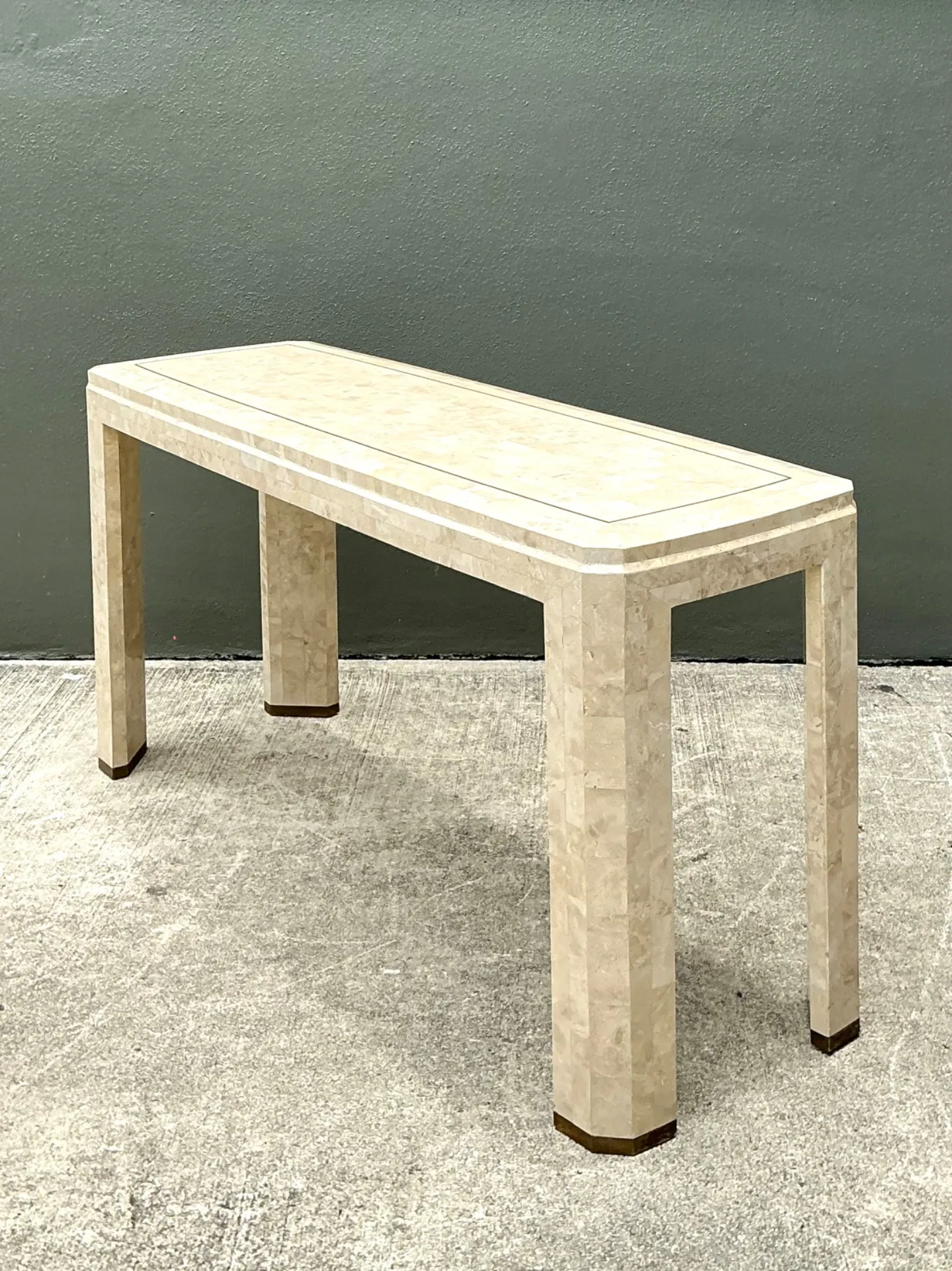 Vintage Tessellated Stone Console Table With Brass Inlay — additional photo 4