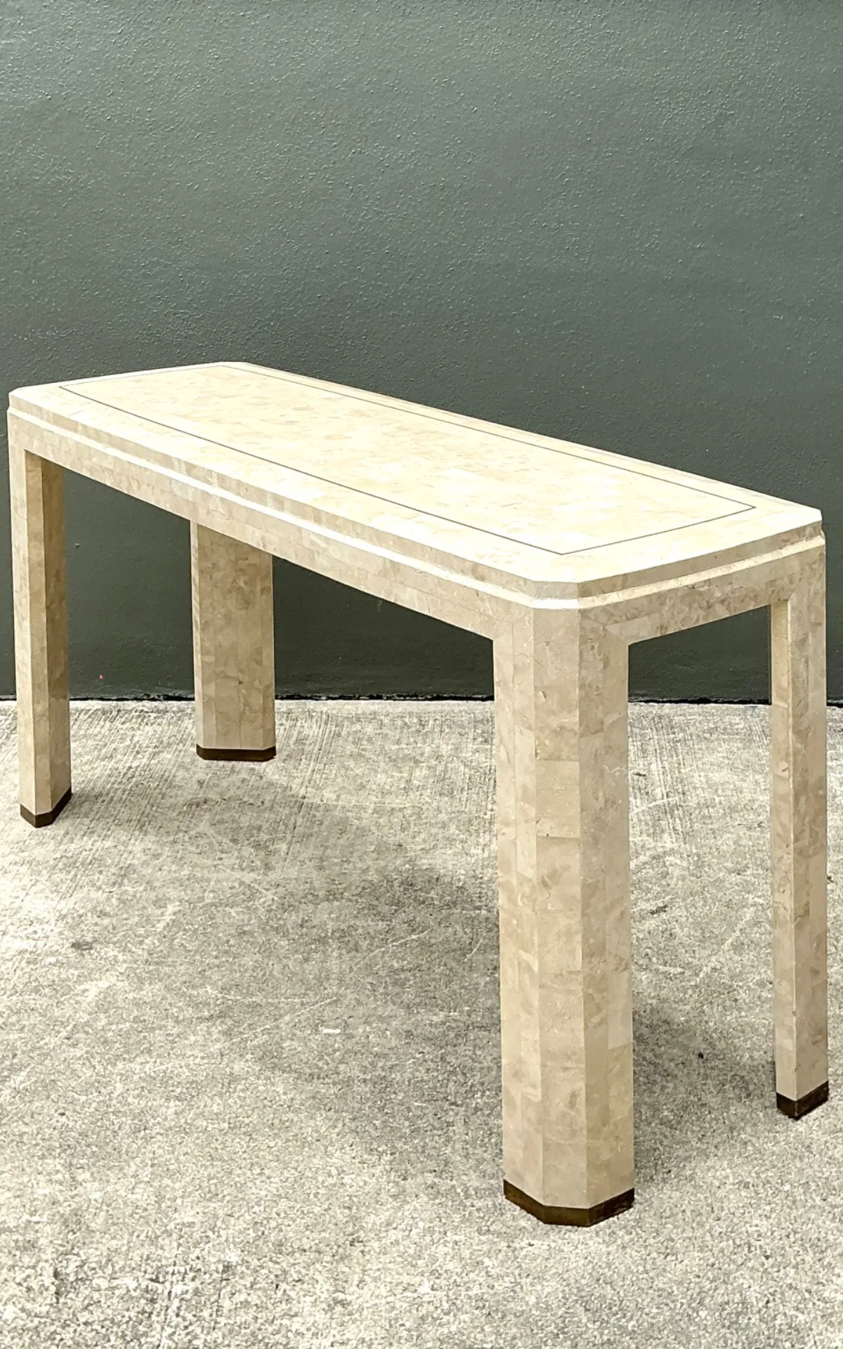 Vintage Tessellated Stone Console Table With Brass Inlay — additional photo 4