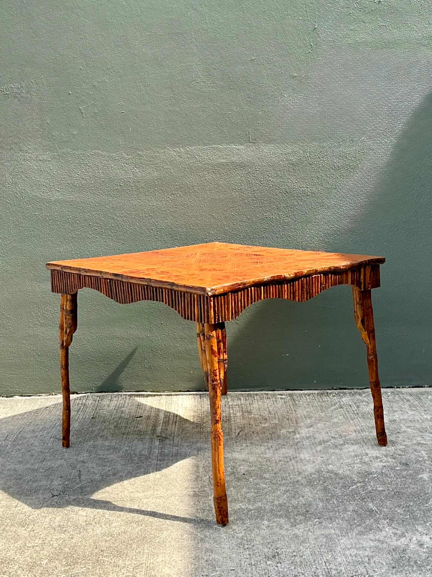 Vintage Light Bamboo Parquetry Game Table — additional photo 7
