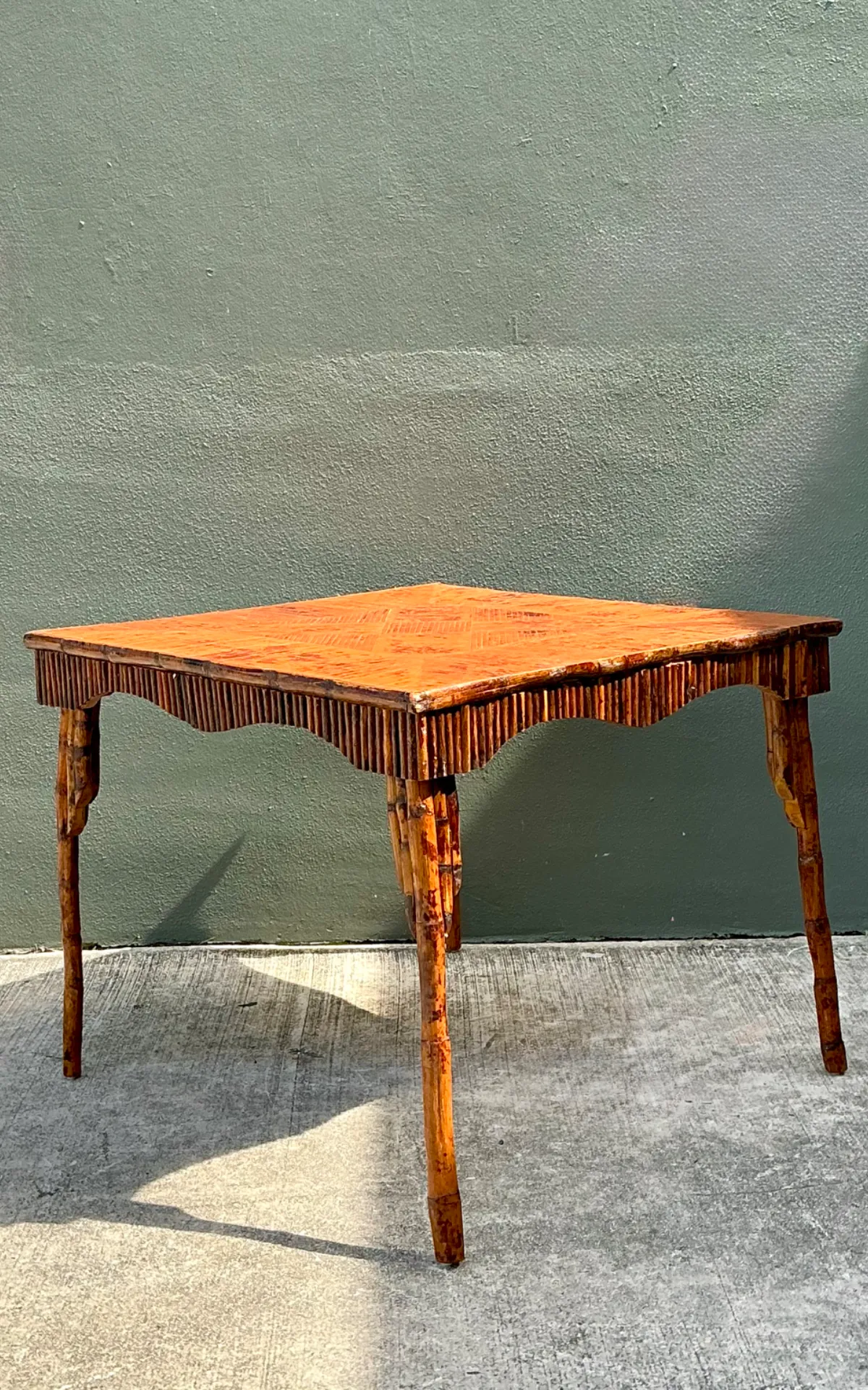 Vintage Light Bamboo Parquetry Game Table — additional photo 7