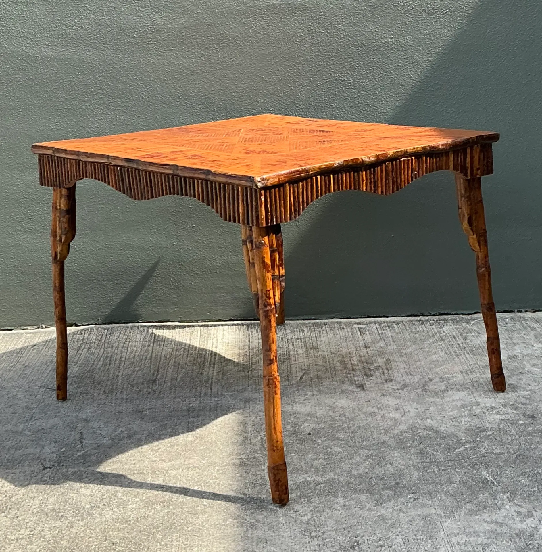 Vintage Light Bamboo Parquetry Game Table — additional photo 4