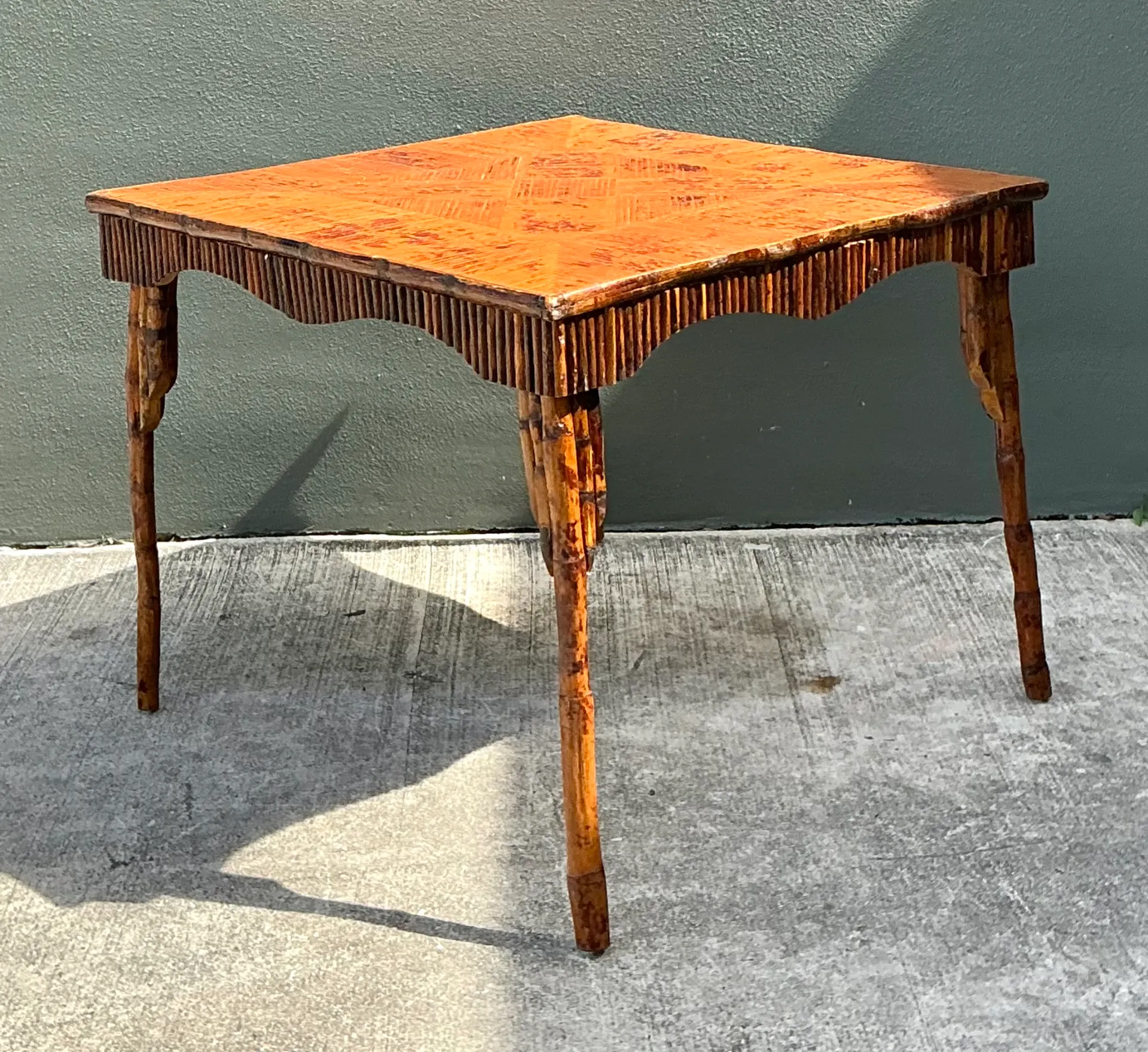 Vintage Light Bamboo Parquetry Game Table — additional photo 1