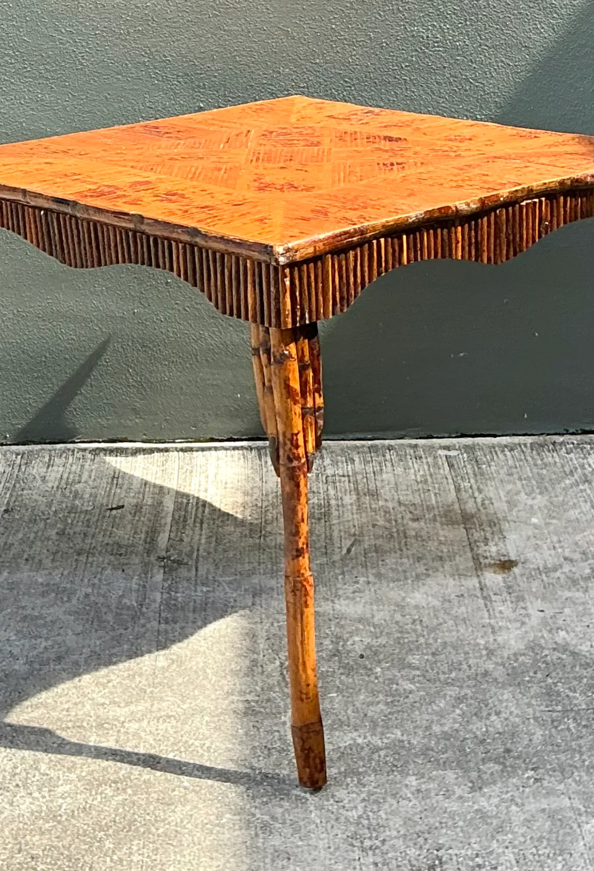 Vintage Light Bamboo Parquetry Game Table