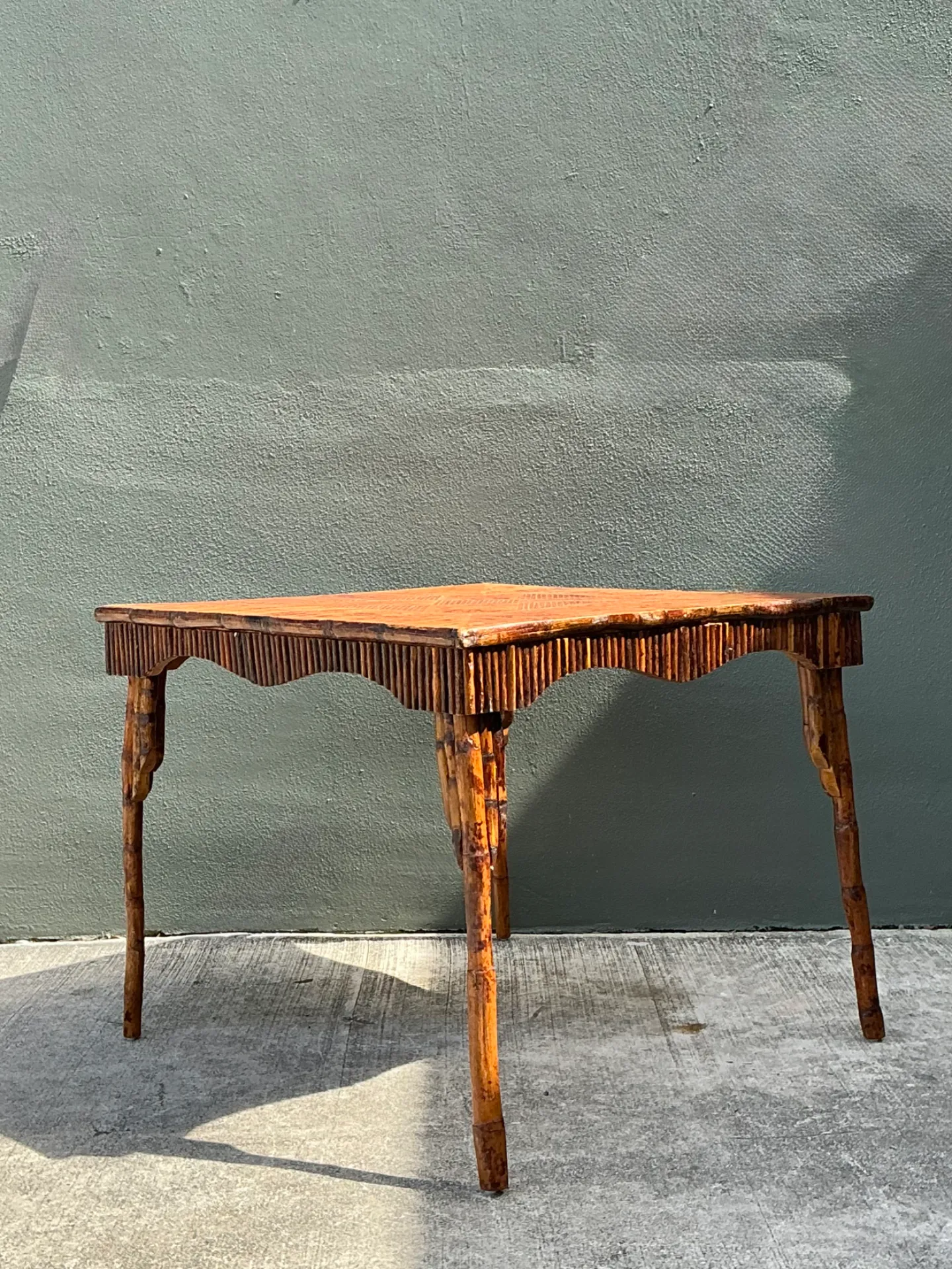 Vintage Light Bamboo Parquetry Game Table — additional photo 6
