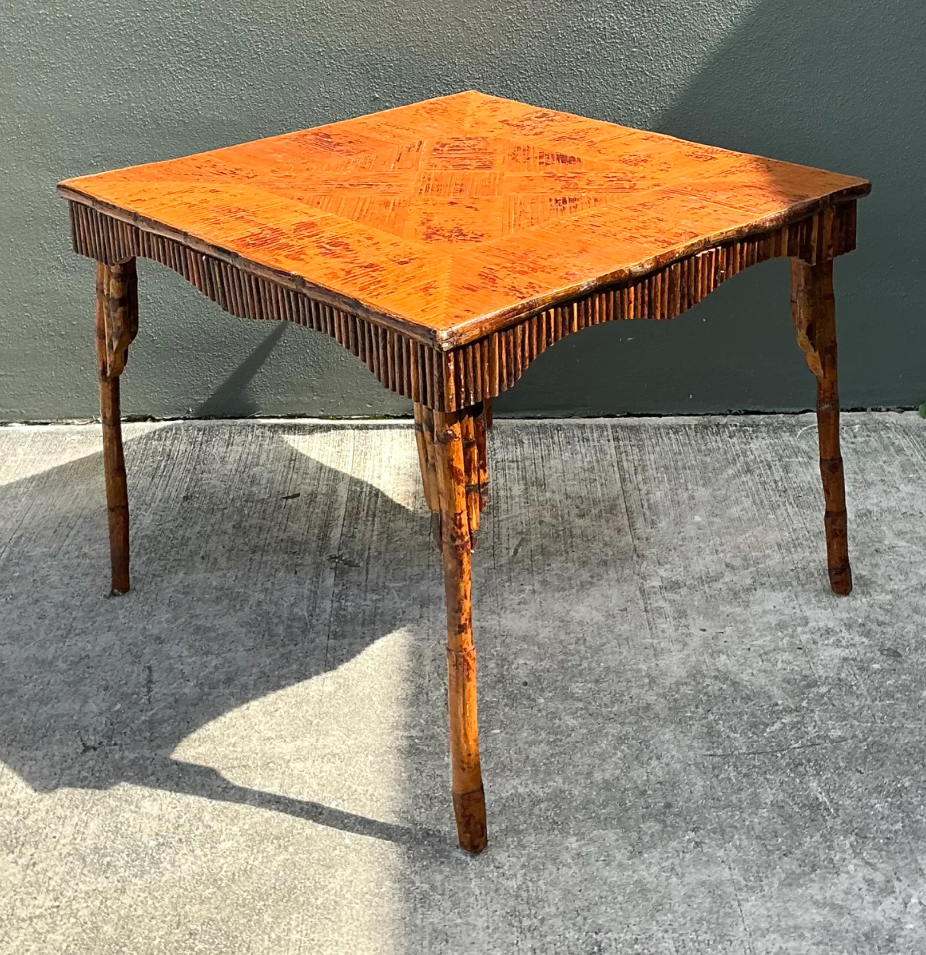 Vintage Light Bamboo Parquetry Game Table — additional photo 3