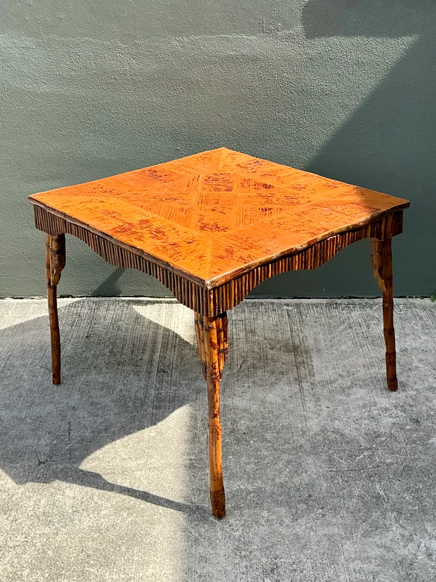 Vintage Light Bamboo Parquetry Game Table — additional photo 8