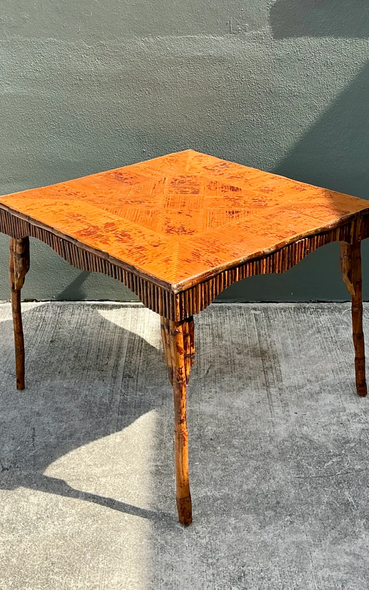Vintage Light Bamboo Parquetry Game Table — additional photo 8