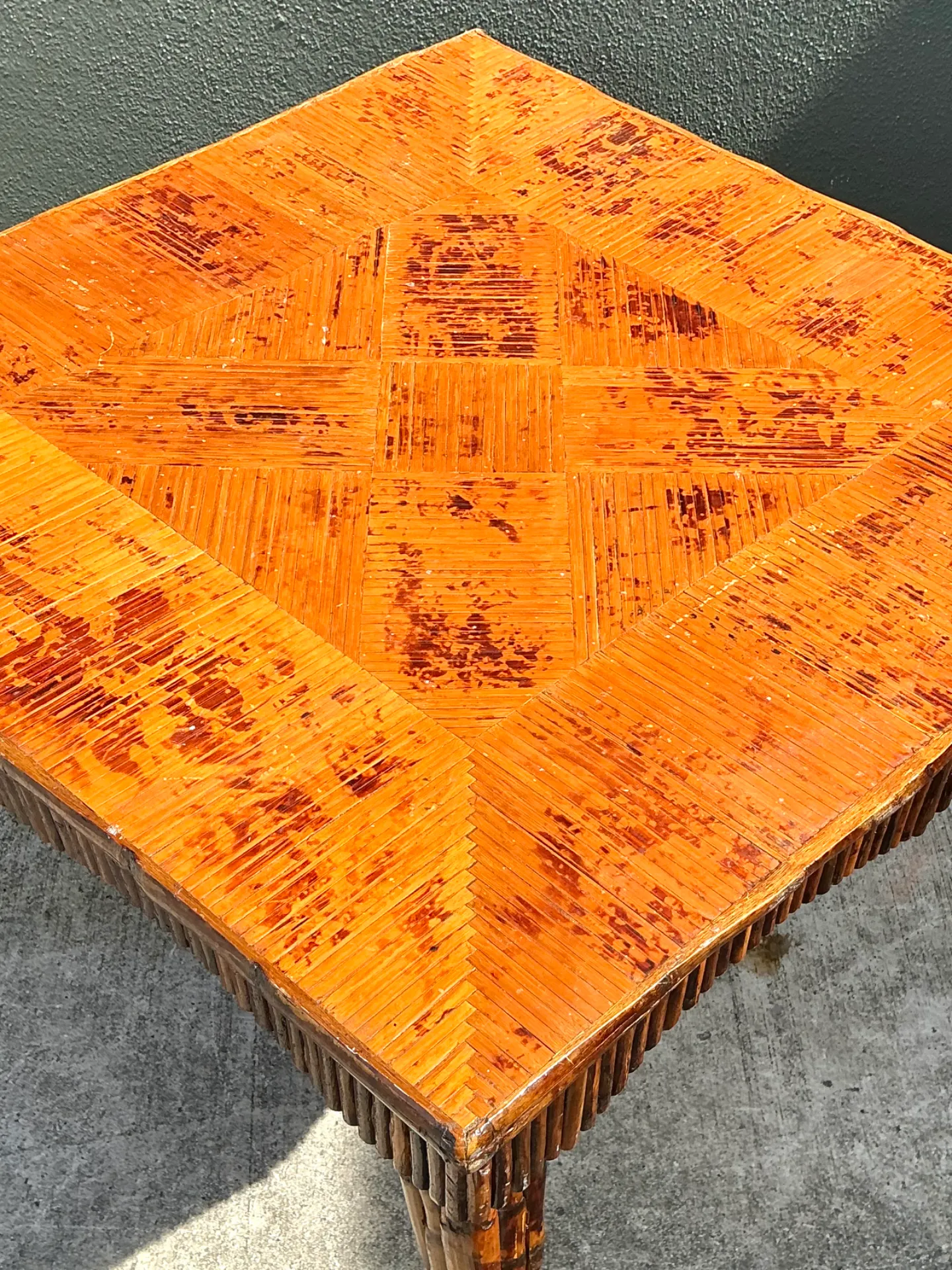 Vintage Light Bamboo Parquetry Game Table — additional photo 5