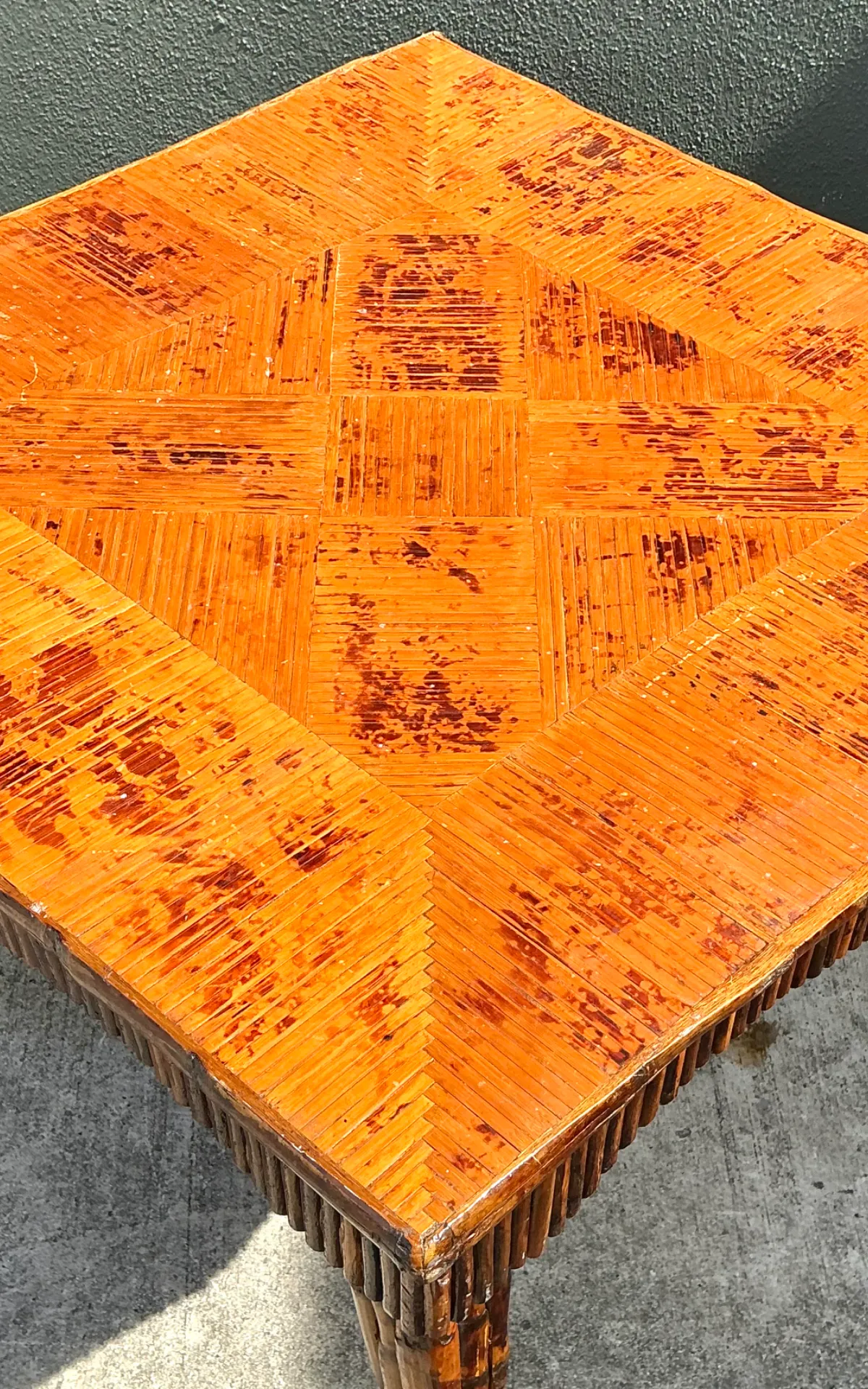 Vintage Light Bamboo Parquetry Game Table — additional photo 5