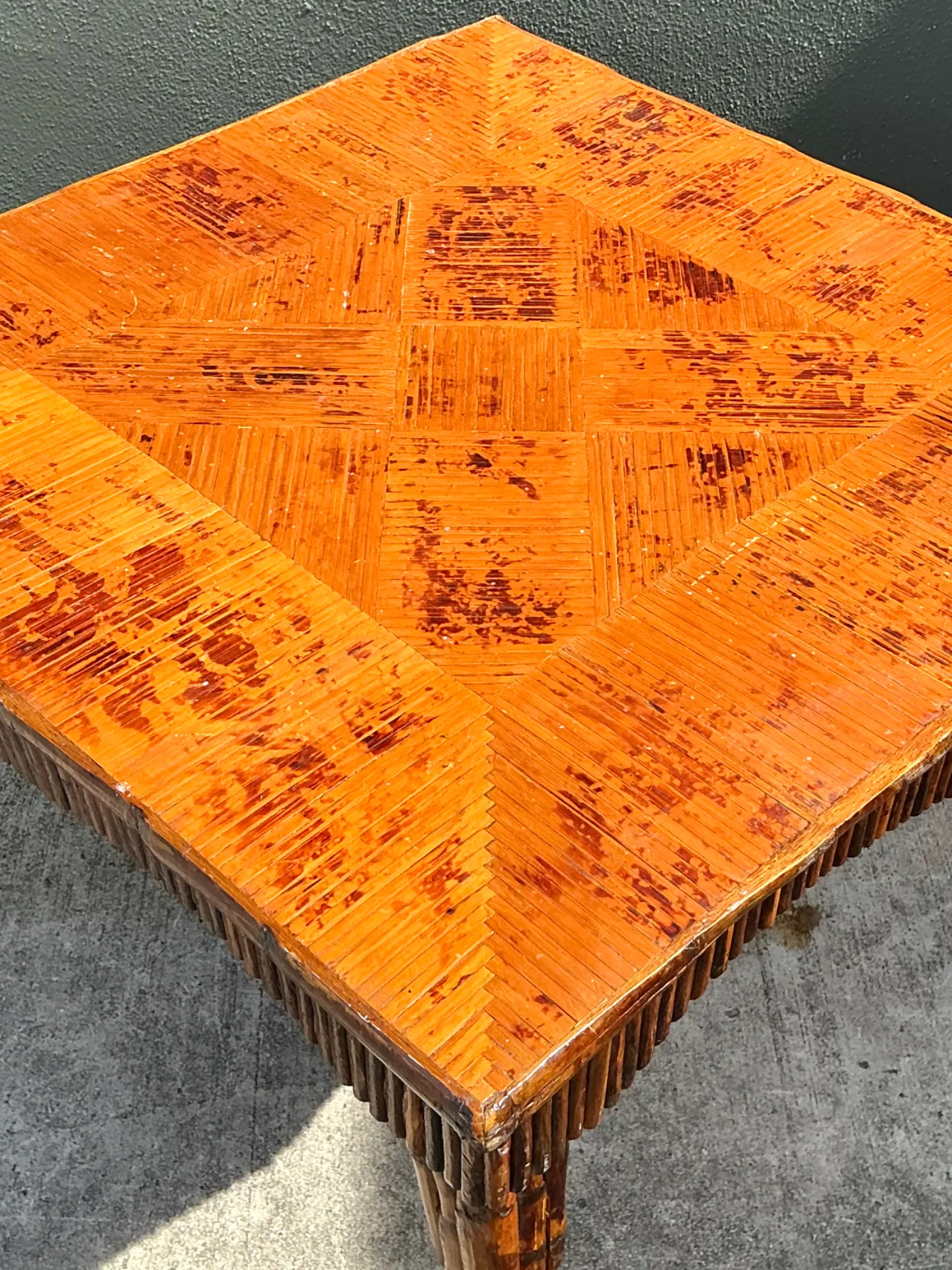 Vintage Light Bamboo Parquetry Game Table — additional photo 2