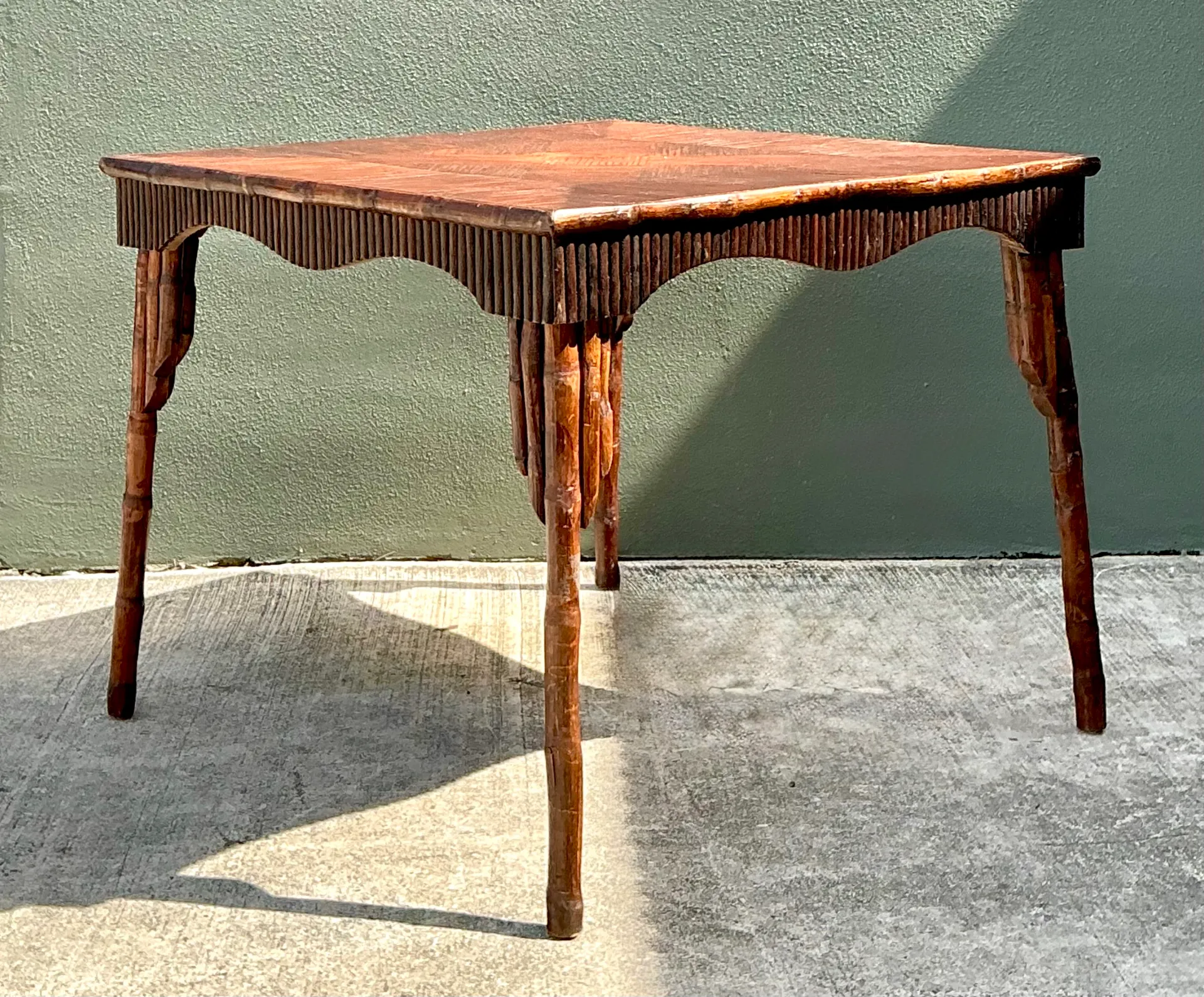 Vintage Dark Bamboo Parquetry Square Game Table — additional photo 1
