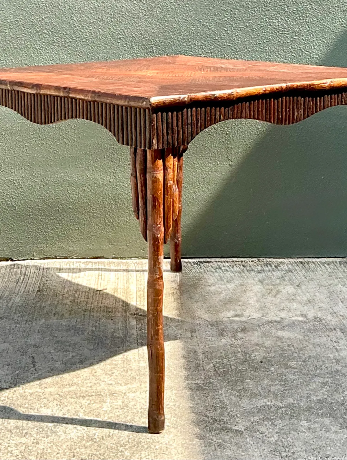 Vintage Dark Bamboo Parquetry Square Game Table