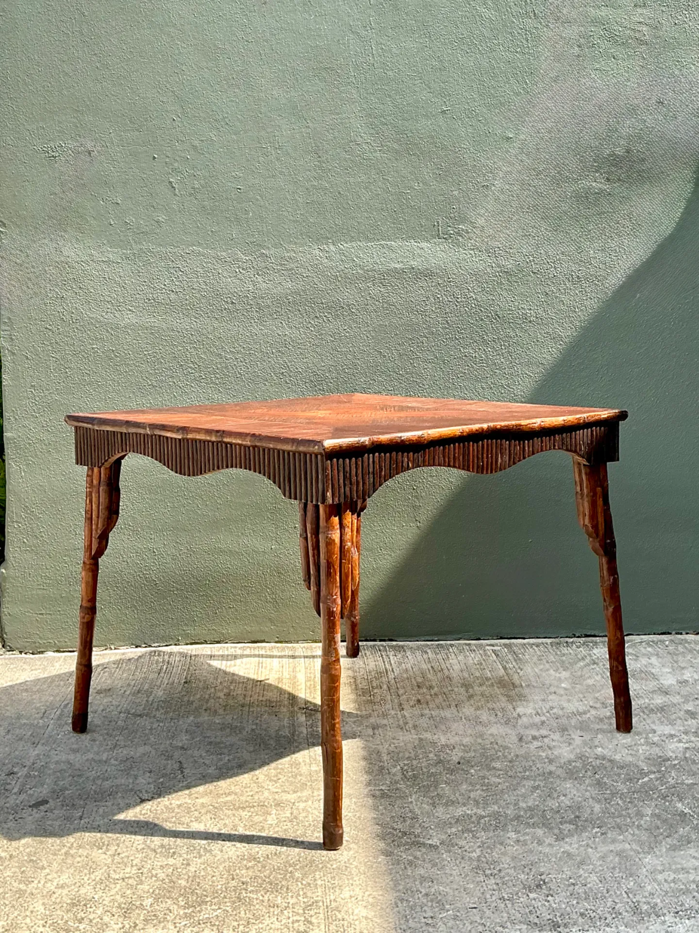 Vintage Dark Bamboo Parquetry Square Game Table — additional photo 3