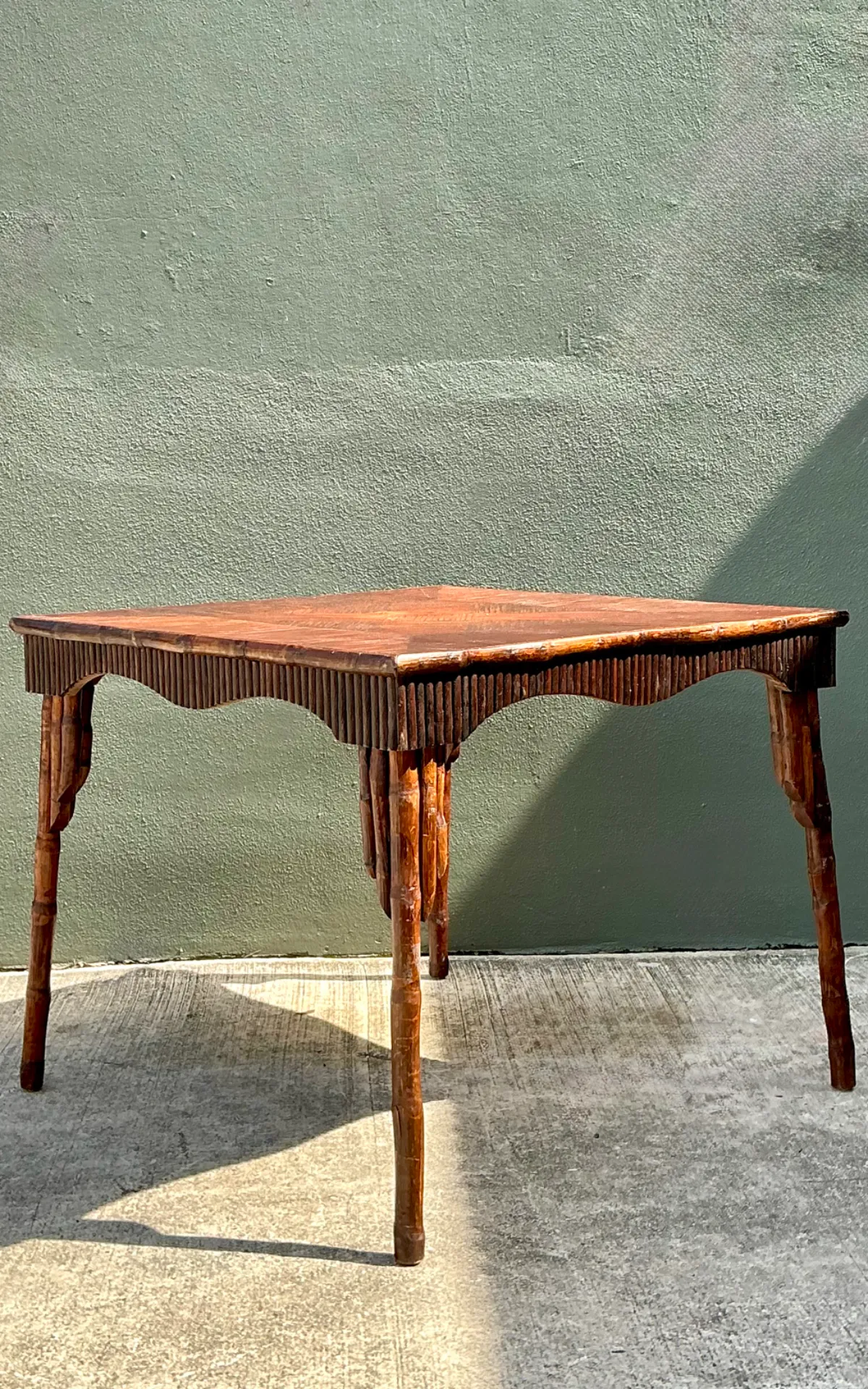 Vintage Dark Bamboo Parquetry Square Game Table — additional photo 3