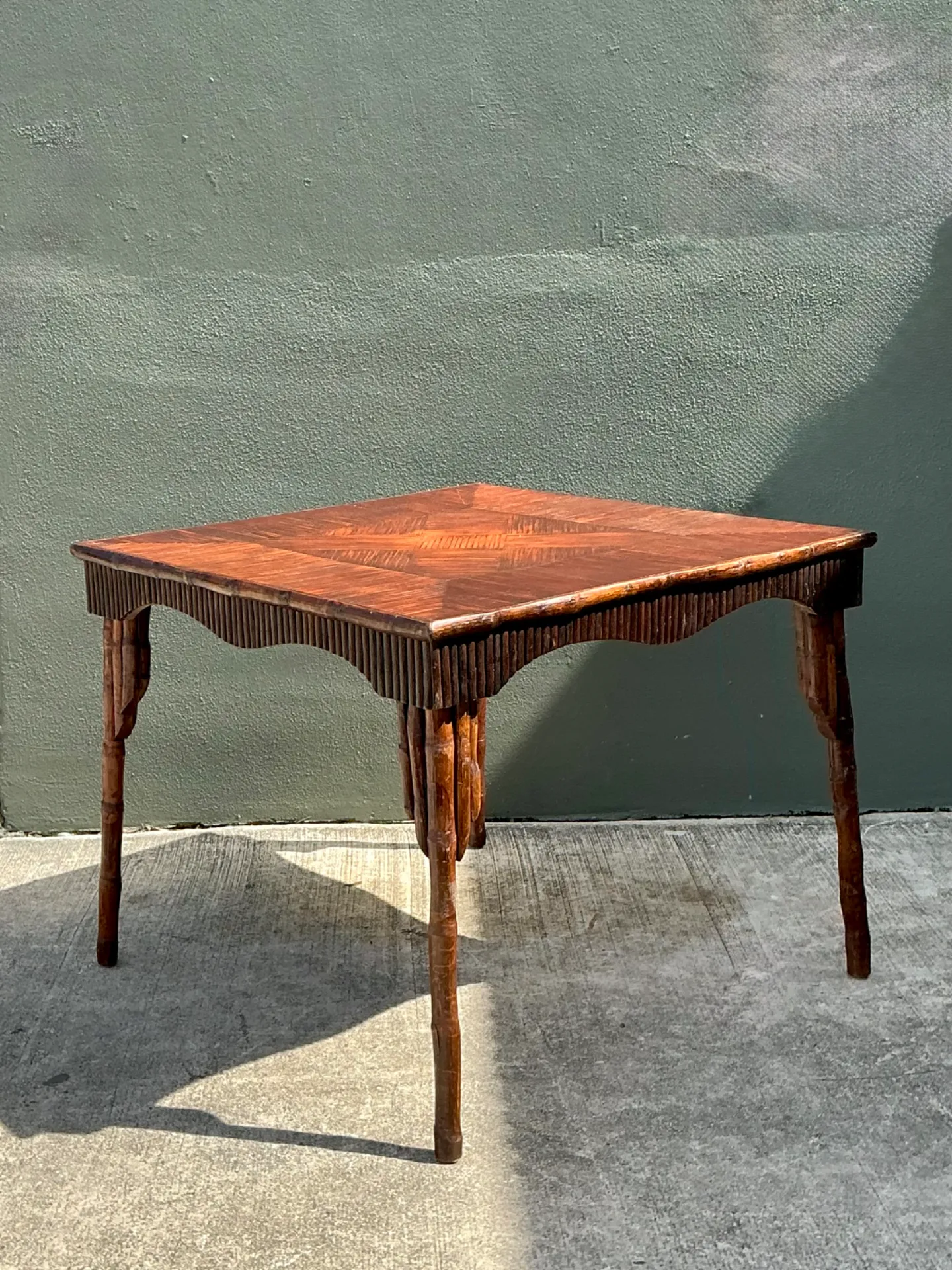 Vintage Dark Bamboo Parquetry Square Game Table — additional photo 5