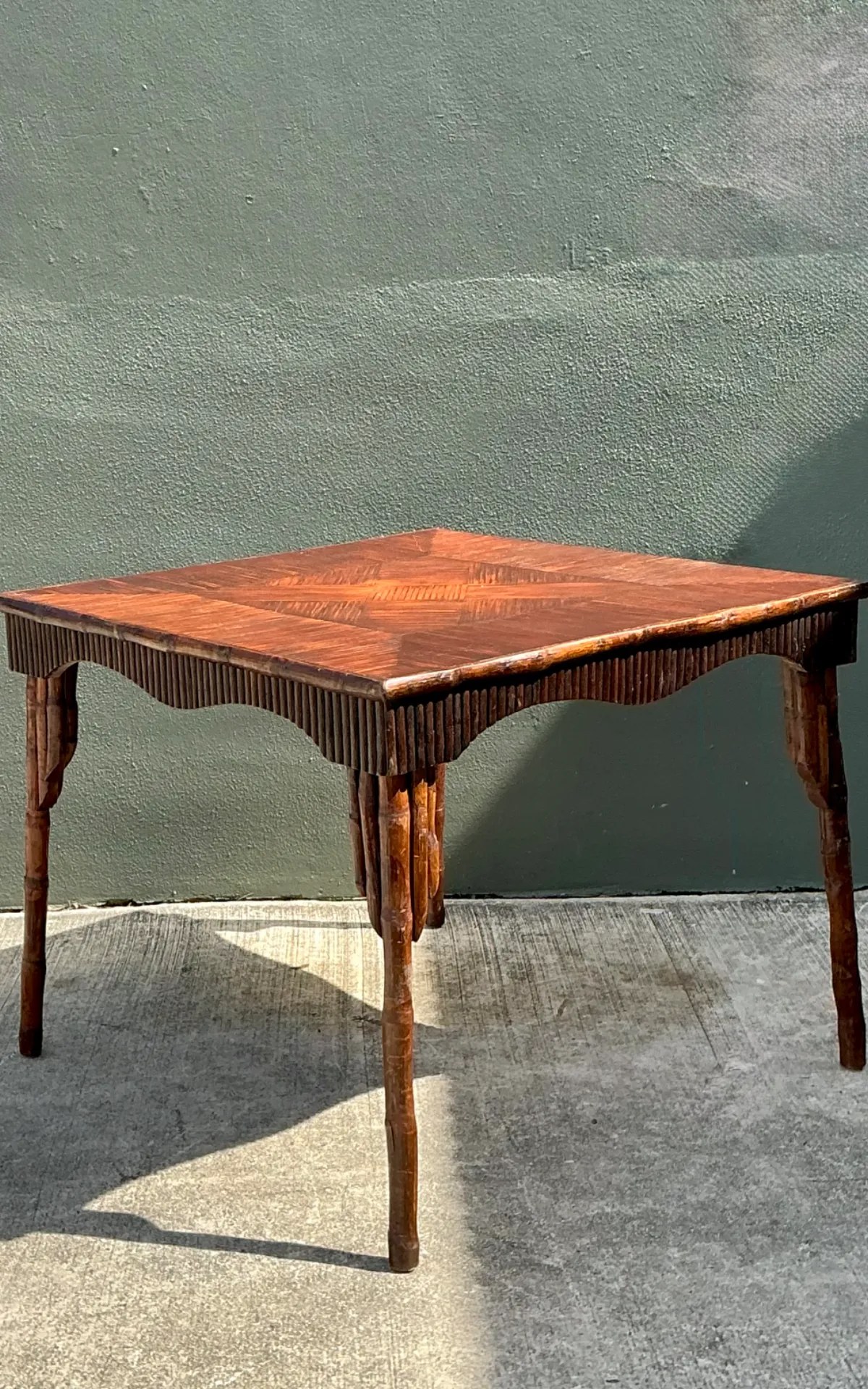 Vintage Dark Bamboo Parquetry Square Game Table — additional photo 5