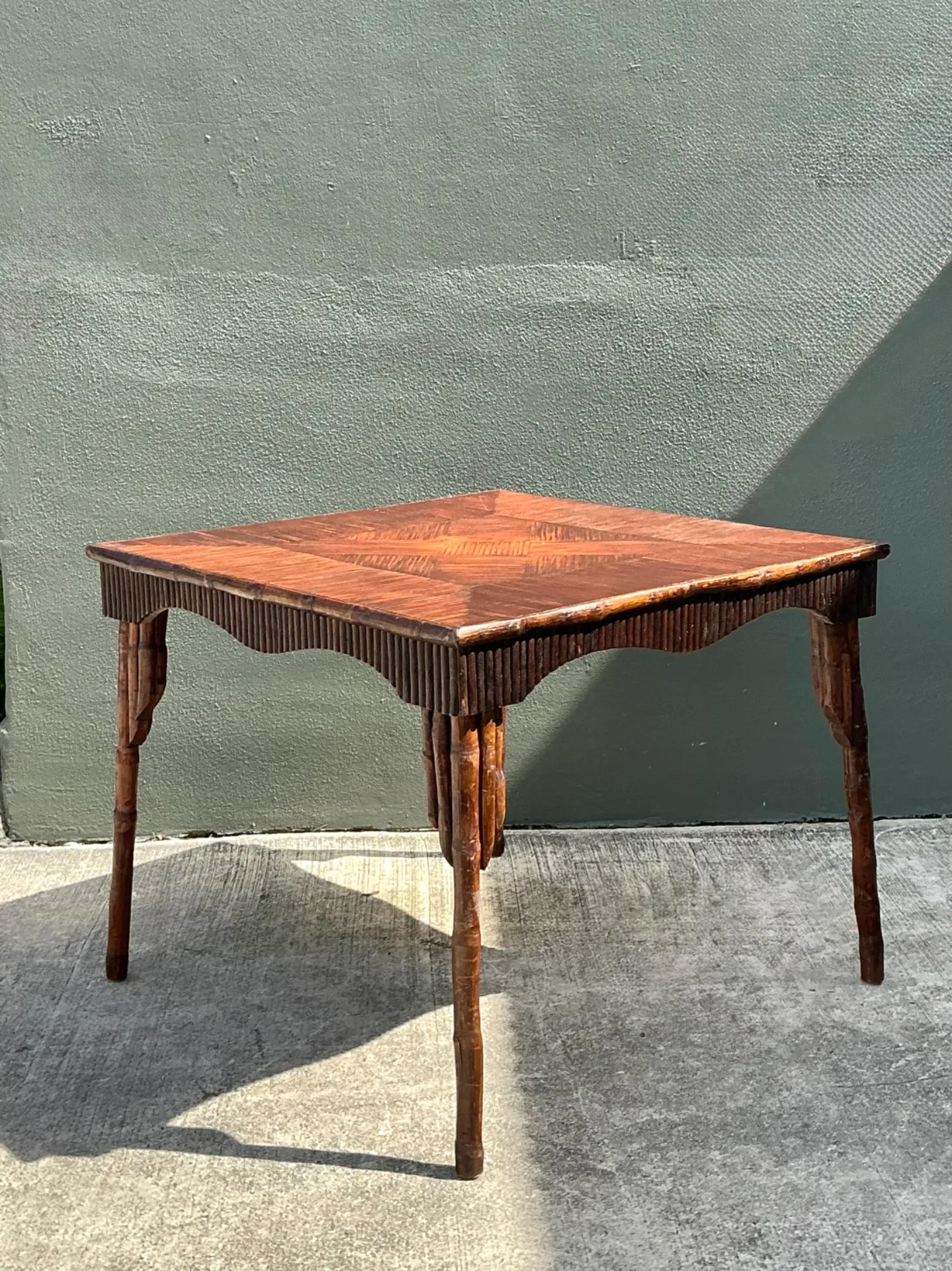Vintage Dark Bamboo Parquetry Square Game Table — additional photo 7