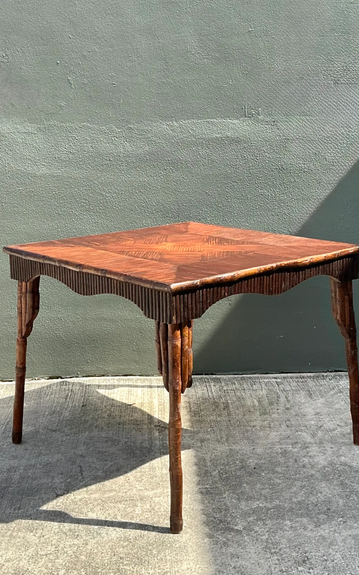Vintage Dark Bamboo Parquetry Square Game Table — additional photo 7