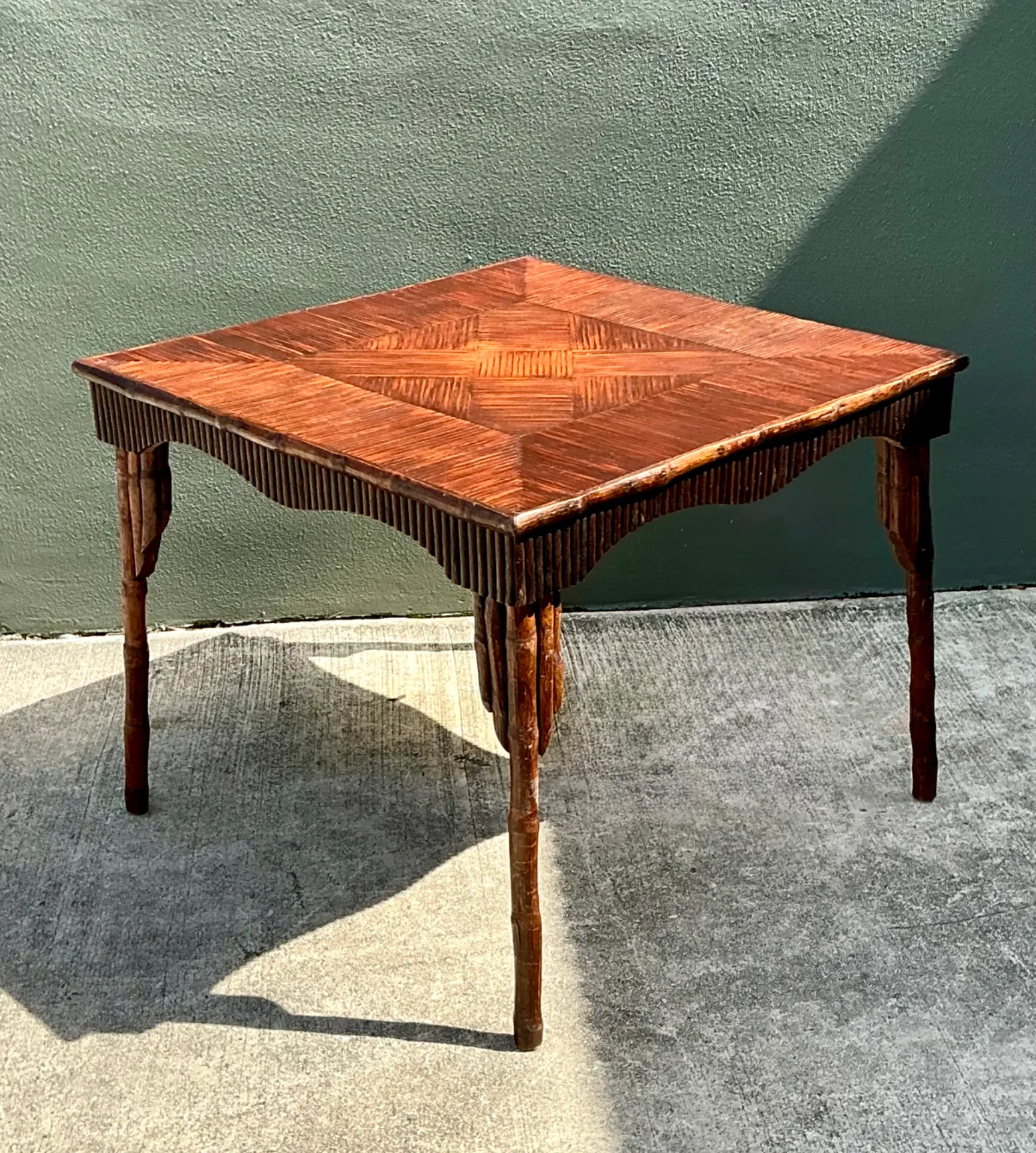 Vintage Dark Bamboo Parquetry Square Game Table — additional photo 8