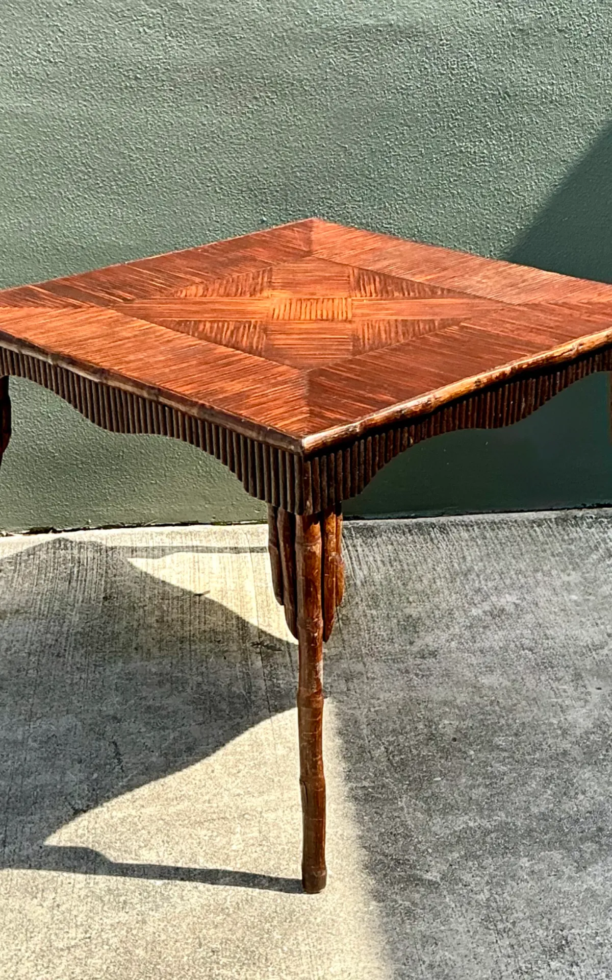 Vintage Dark Bamboo Parquetry Square Game Table — additional photo 8
