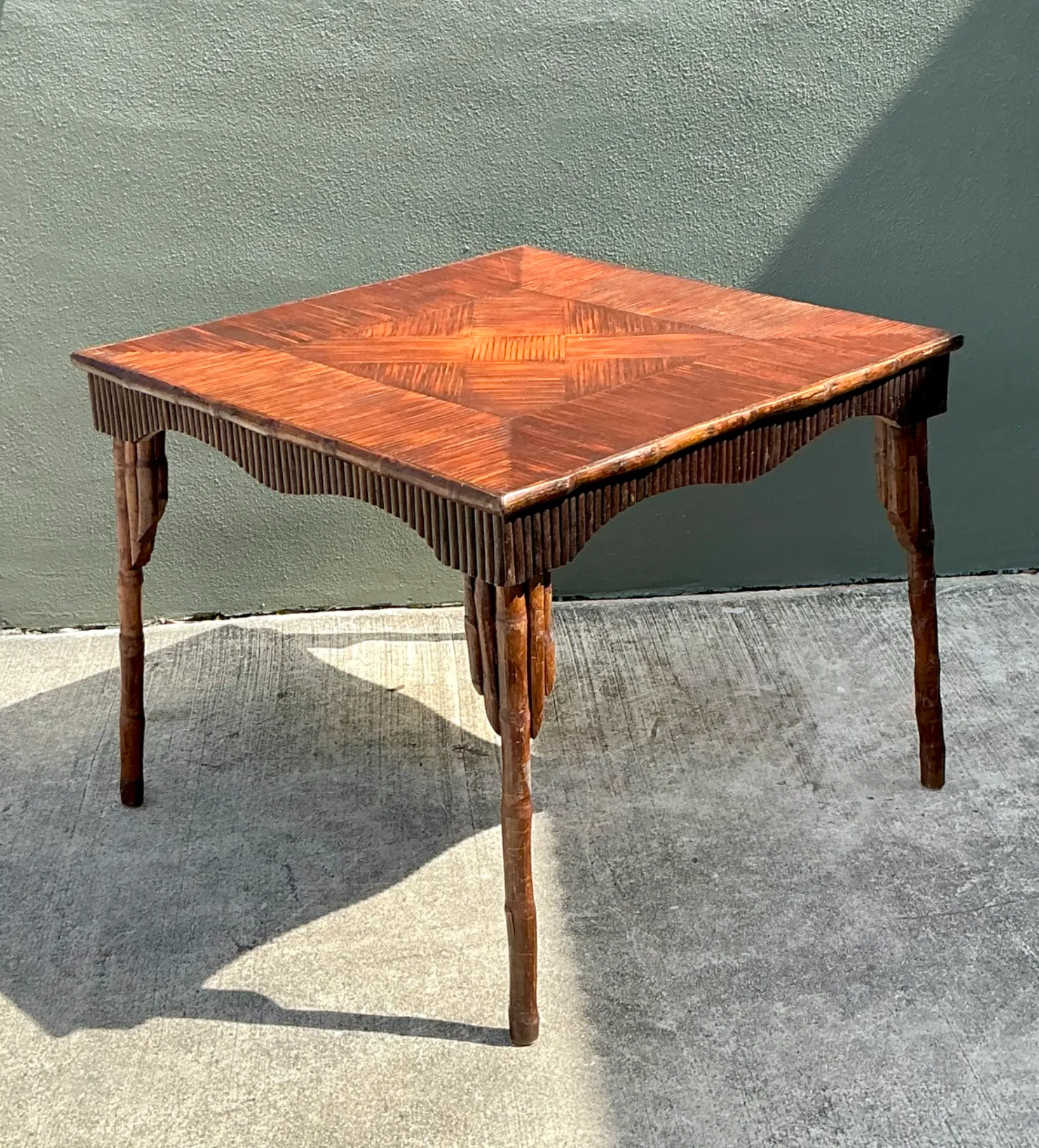 Vintage Dark Bamboo Parquetry Square Game Table — additional photo 2