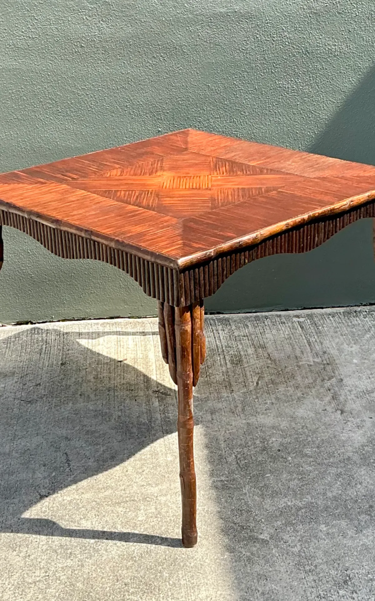 Vintage Dark Bamboo Parquetry Square Game Table — additional photo 2