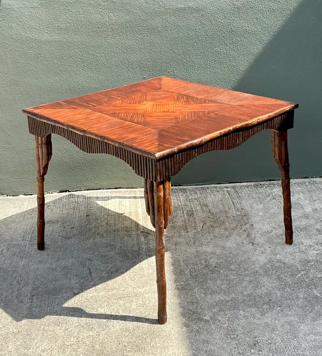 Vintage Dark Bamboo Parquetry Square Game Table — additional photo 2