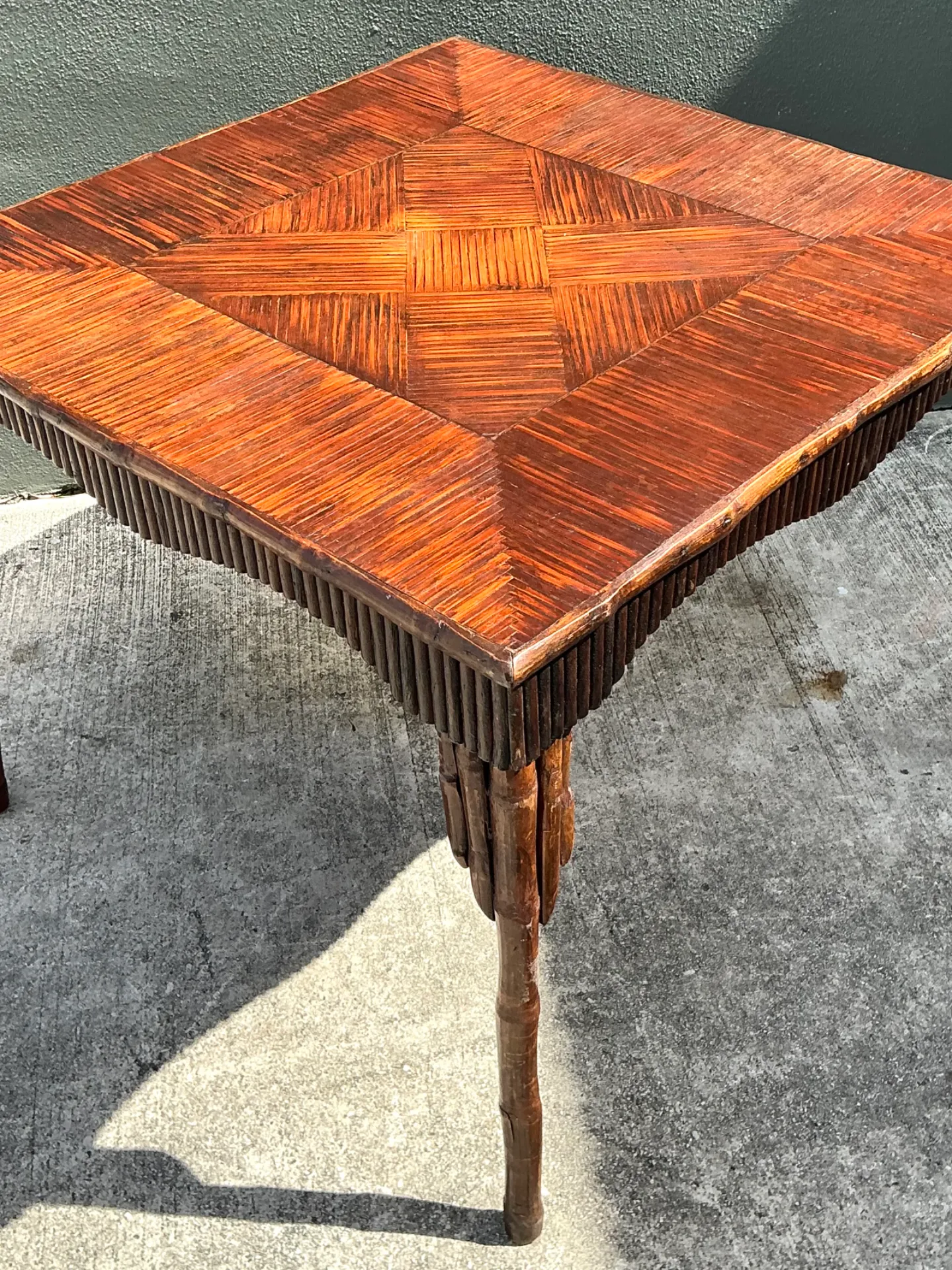 Vintage Dark Bamboo Parquetry Square Game Table — additional photo 4